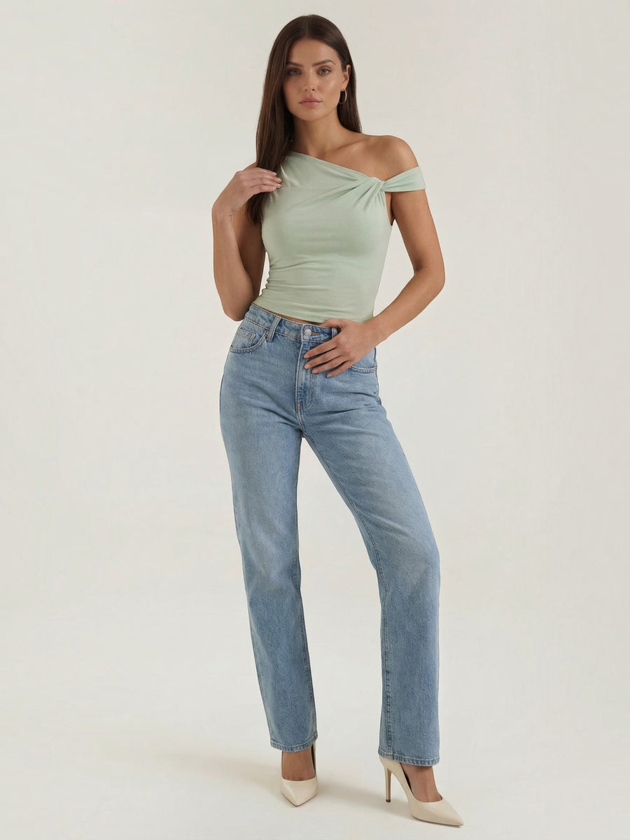 Celia Damen Top | Asymmetrischer One-Shoulder Schnitt mit Twist-Detail, 100% Polyester - 14