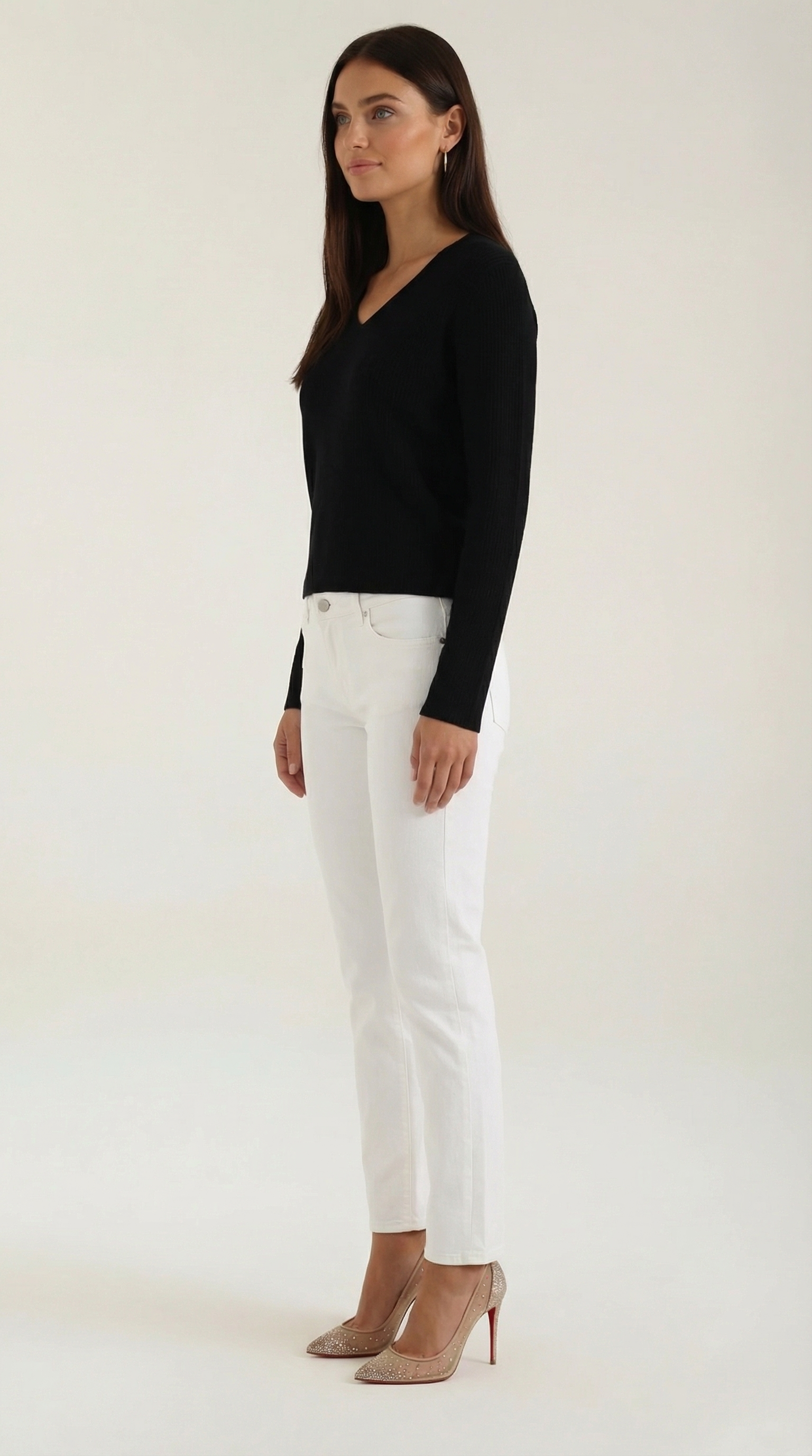 Michelle gerippter Pullover mit V-Ausschnitt