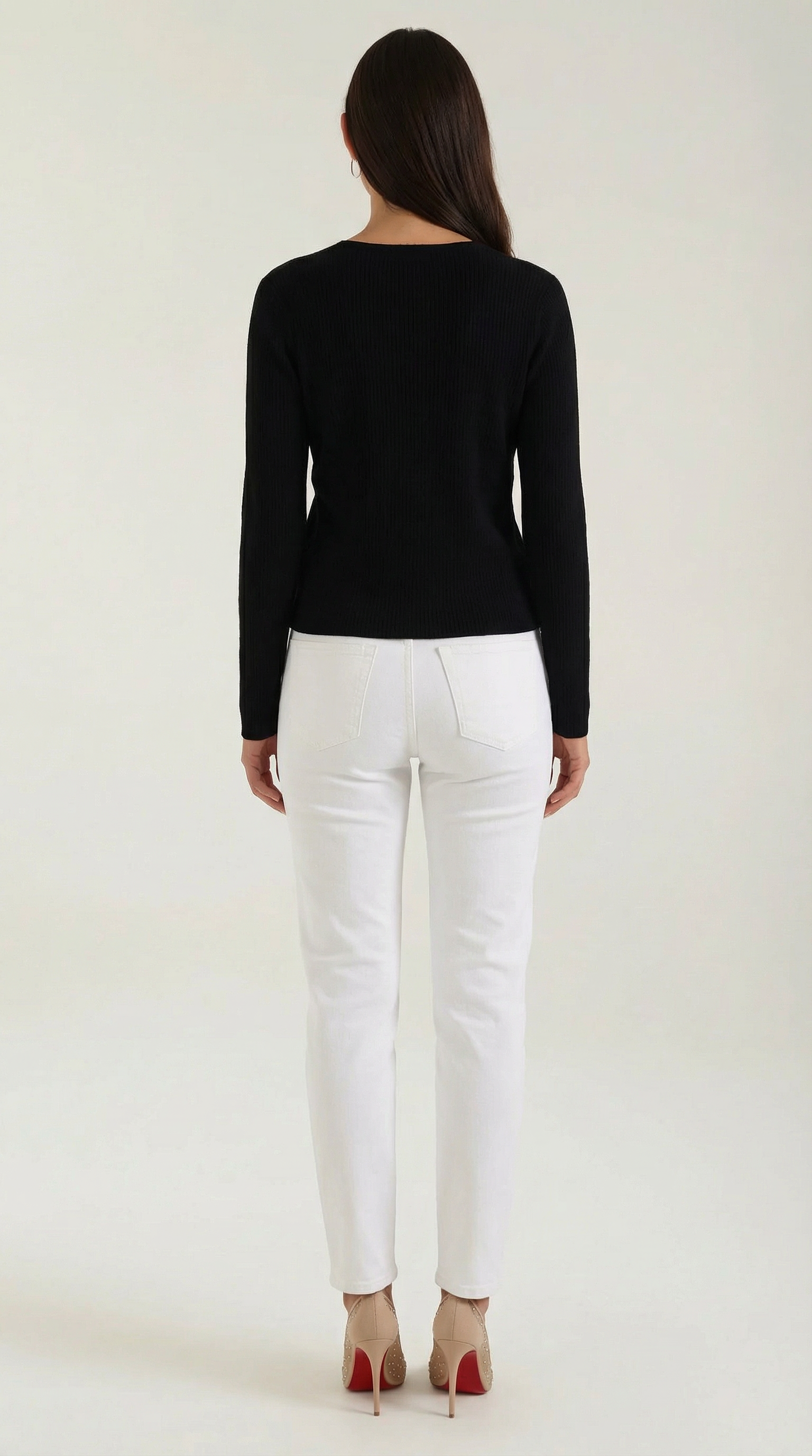 Michelle gerippter Pullover mit V-Ausschnitt