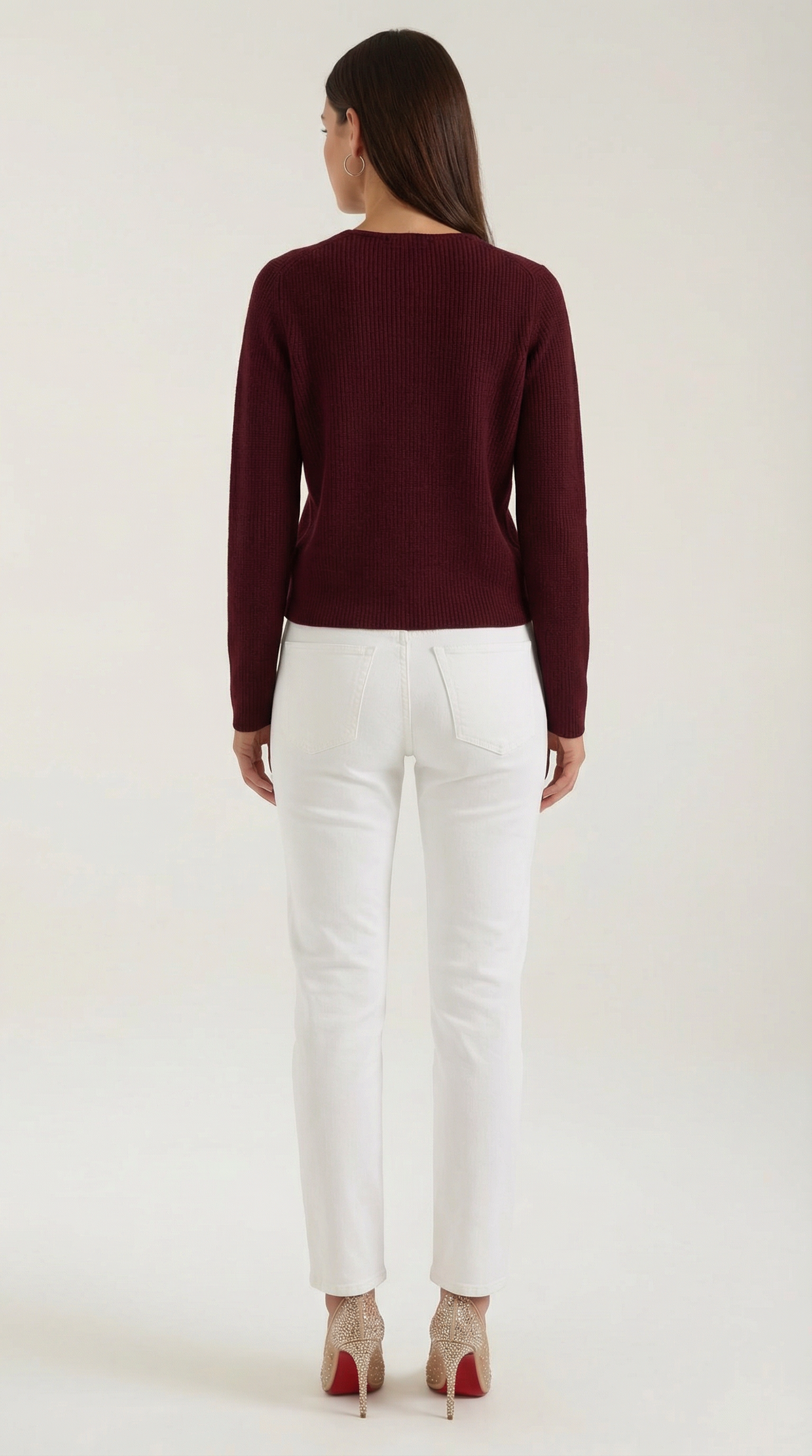 Michelle gerippter Pullover mit V-Ausschnitt