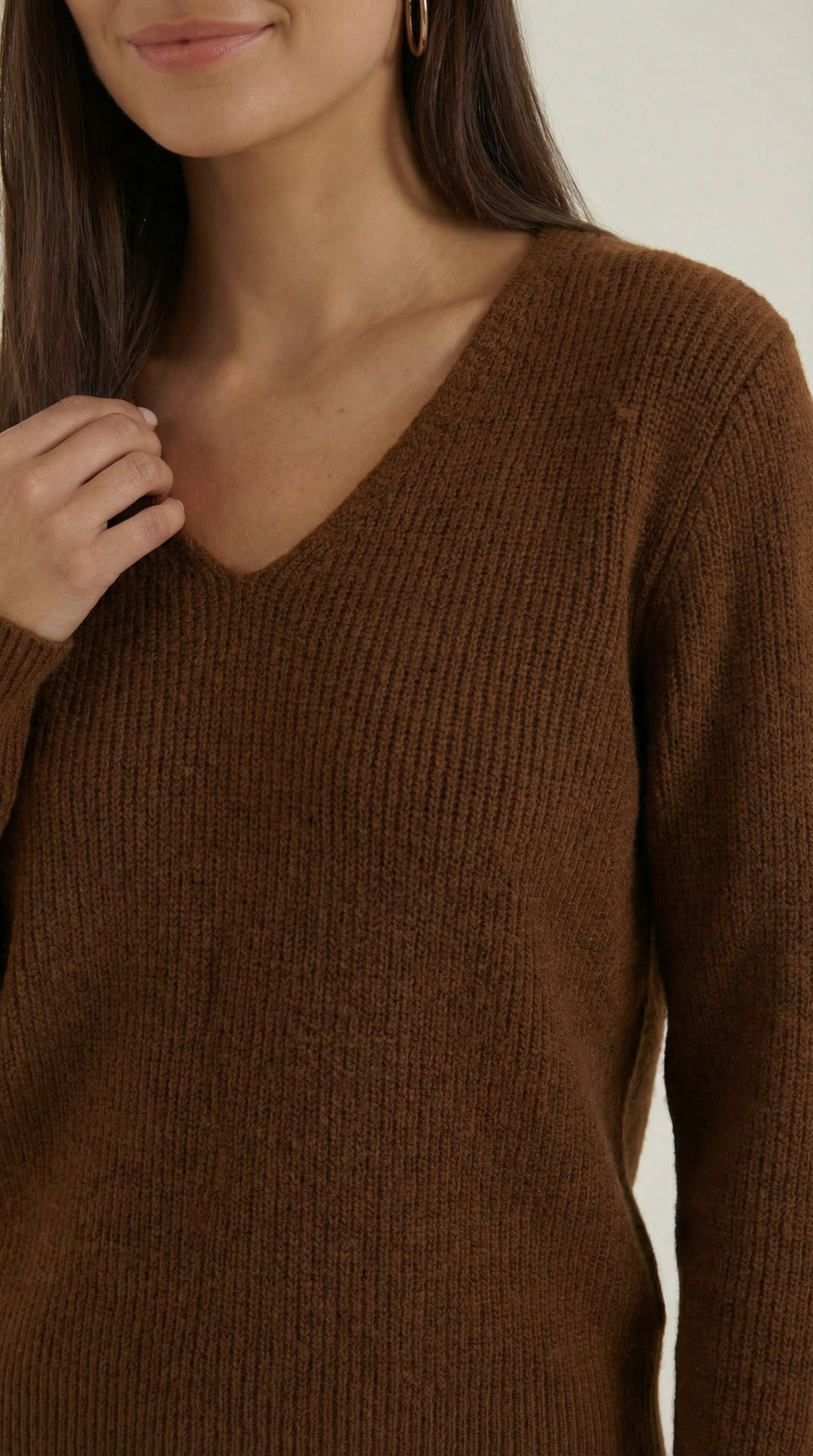 Michelle gerippter Pullover mit V-Ausschnitt