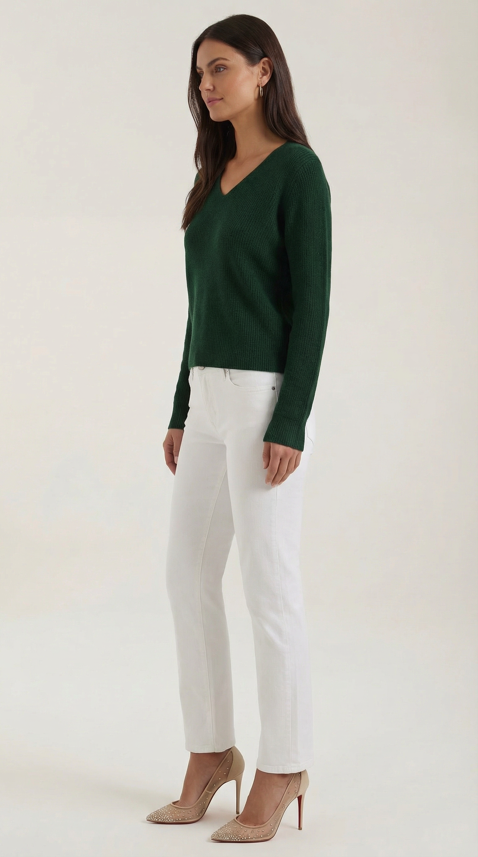 Michelle gerippter Pullover mit V-Ausschnitt