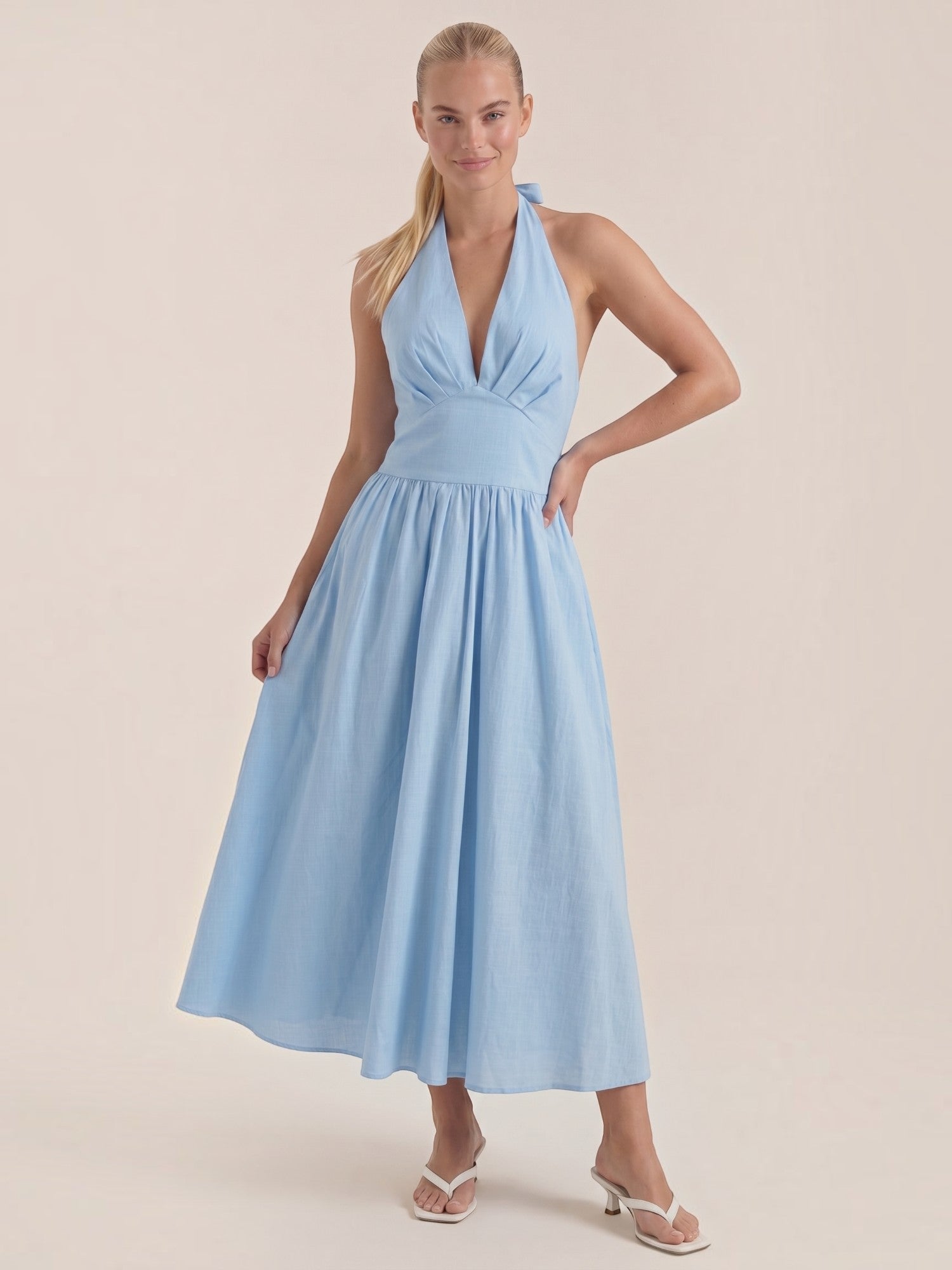 Harlow Neckholder-Midikleid mit V-Ausschnitt