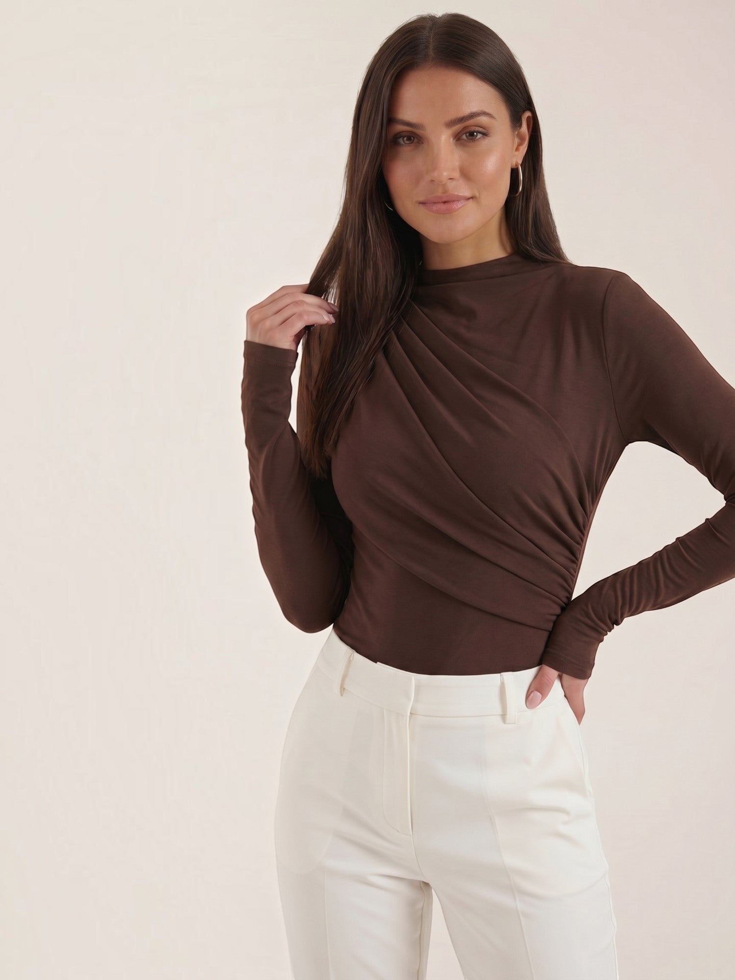 Audrey Longsleeve mit schmalem Stehkragen