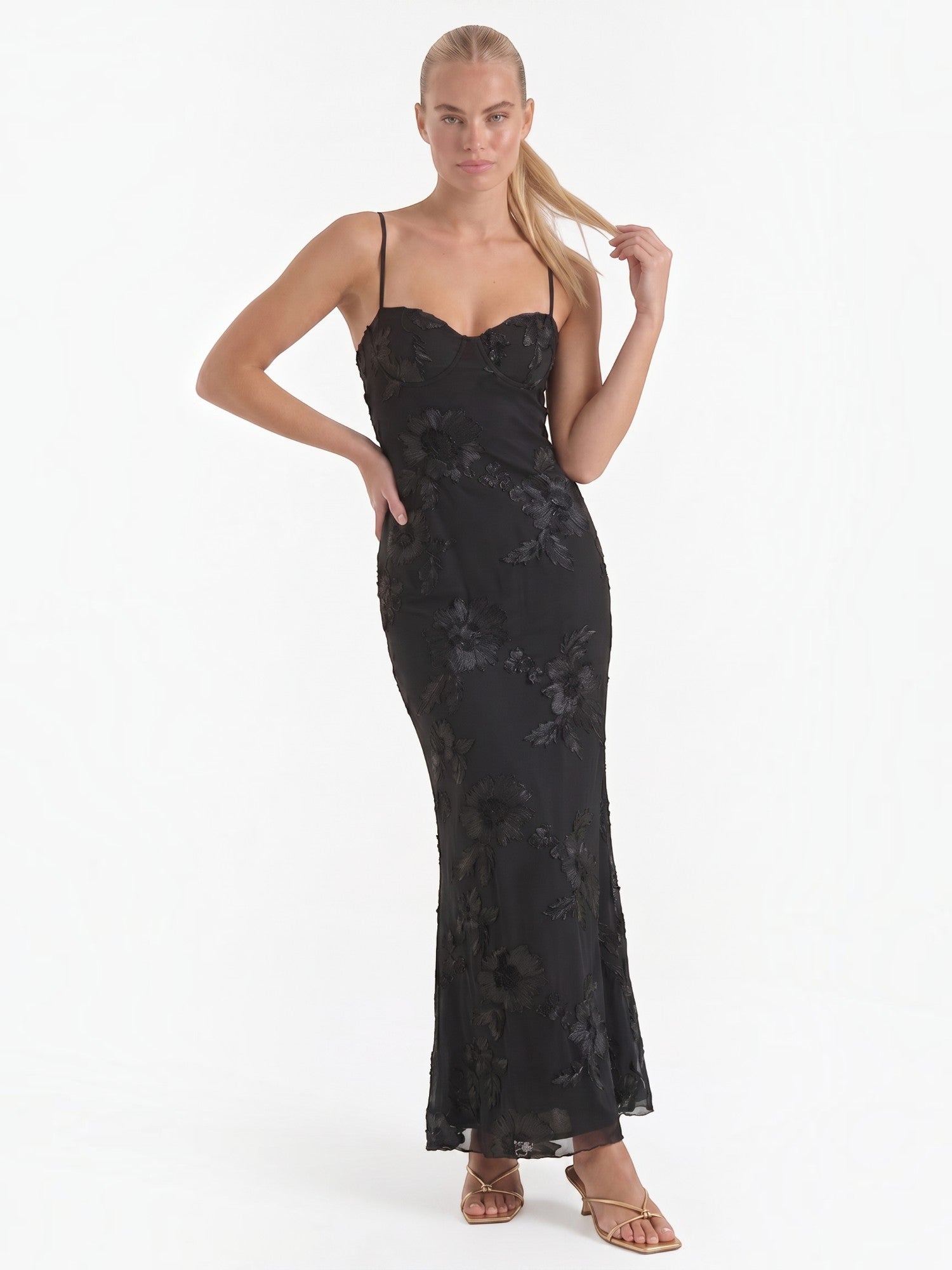 Chantal Korsett Maxi-Abendkleid mit Blumenmuster