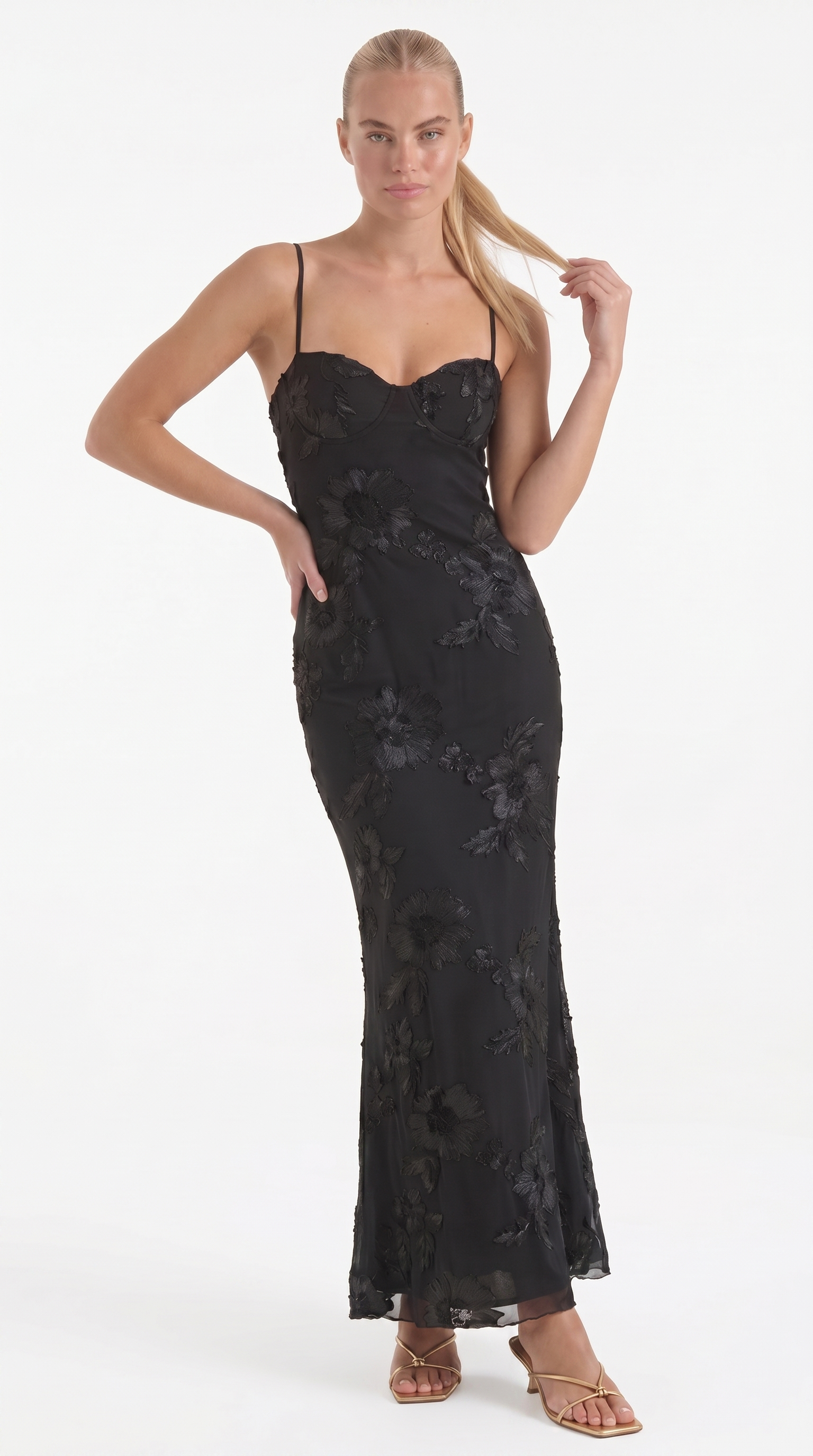 Chantal Korsett Maxi-Abendkleid mit Blumenmuster