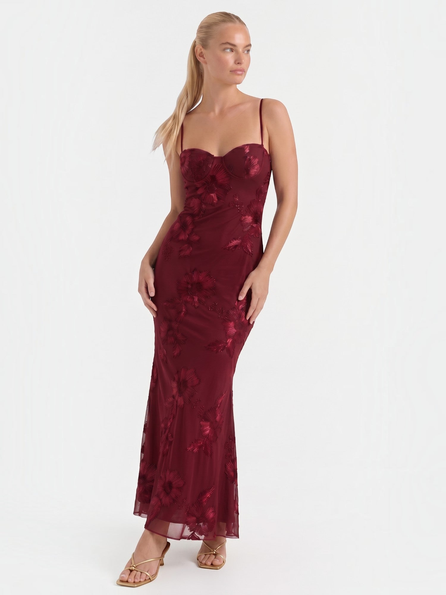 Chantal Korsett Maxi-Abendkleid mit Blumenmuster
