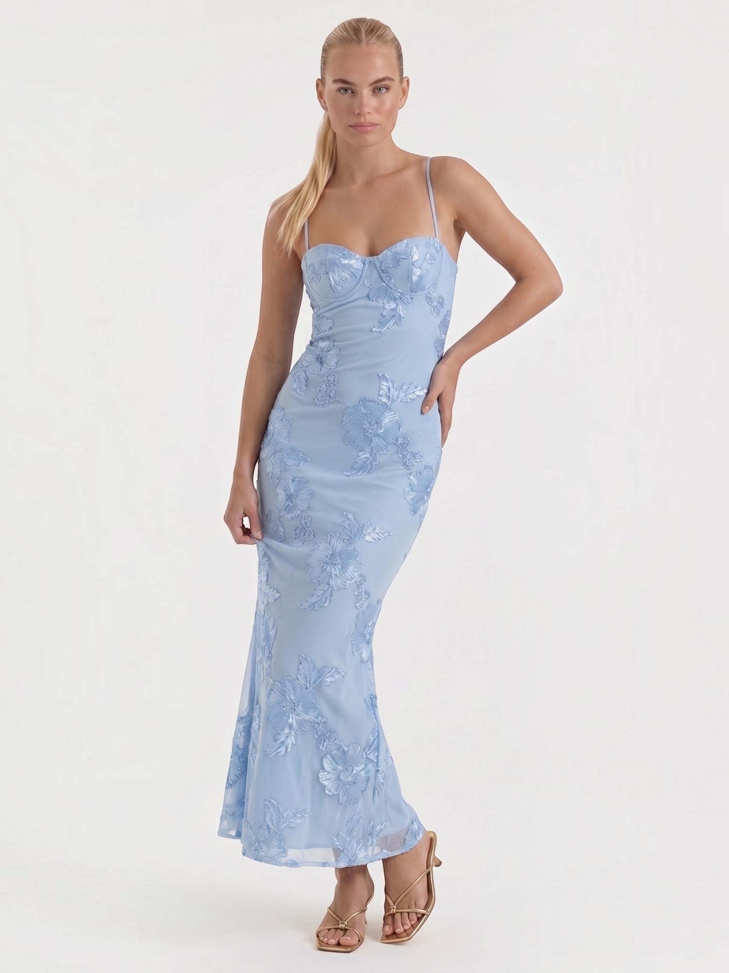 Chantal Korsett Maxi-Abendkleid mit Blumenmuster