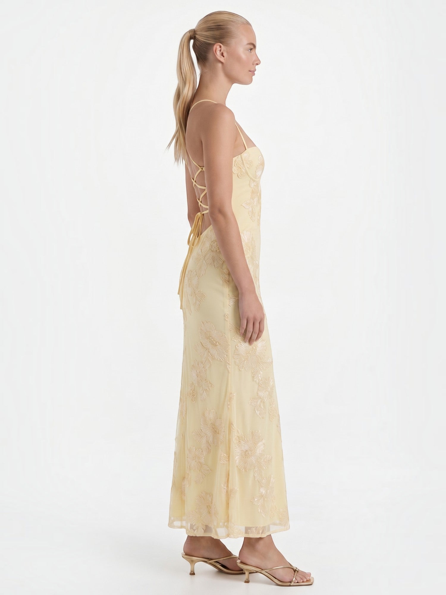 Chantal Korsett Maxi-Abendkleid mit Blumenmuster