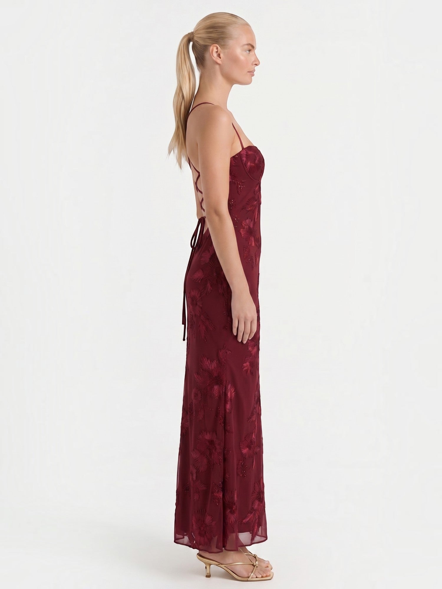 Chantal Korsett Maxi-Abendkleid mit Blumenmuster