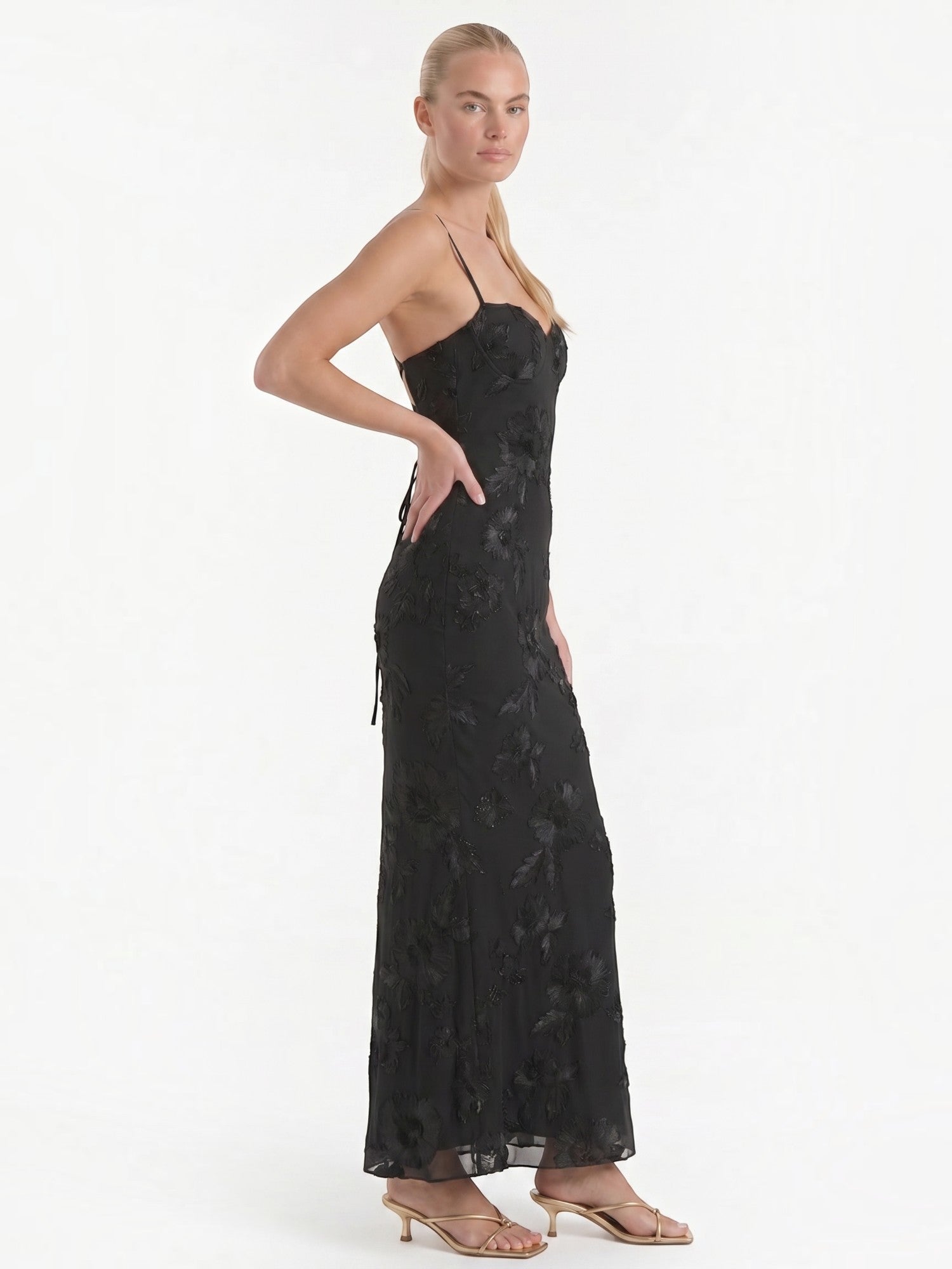Chantal Korsett Maxi-Abendkleid mit Blumenmuster