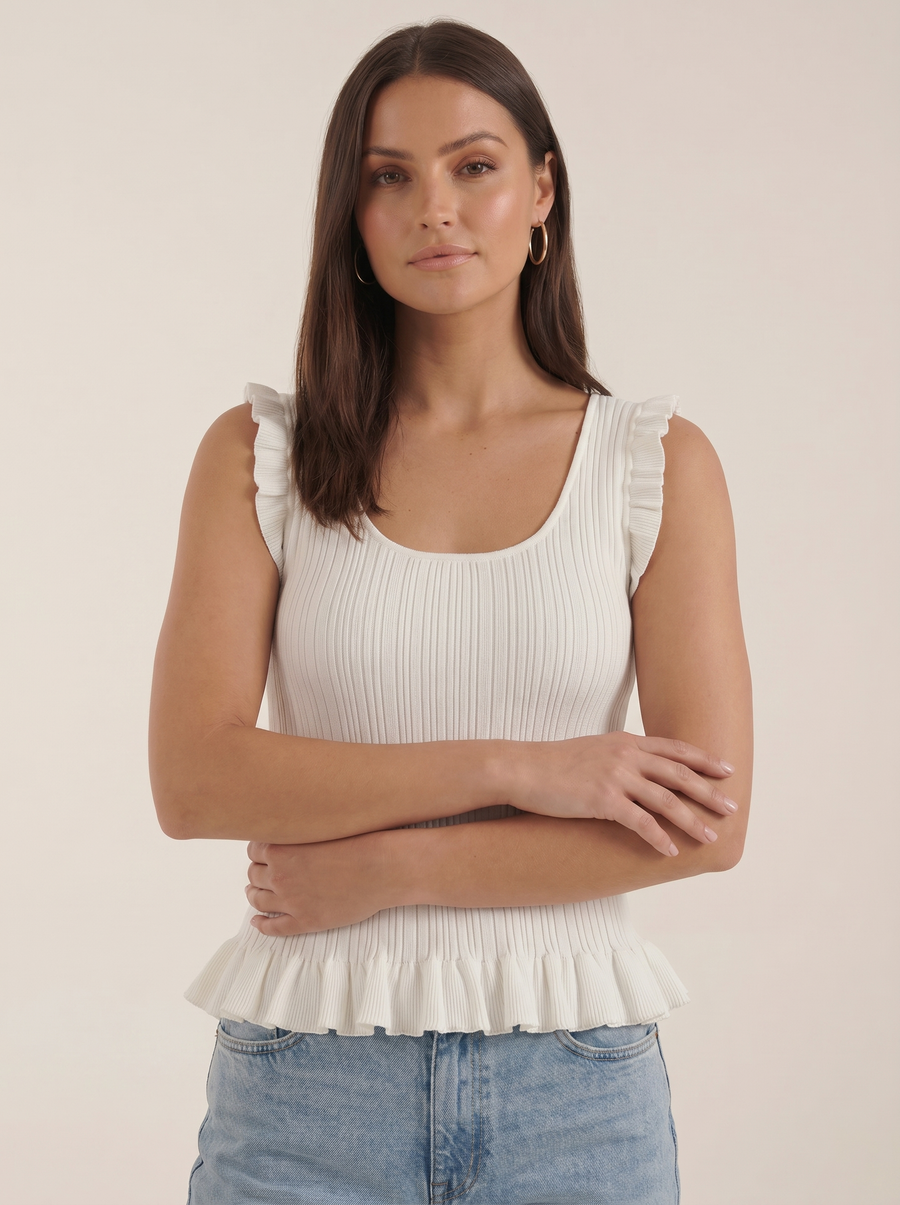 Carol Geripptes Strickoberteil mit Rüschen