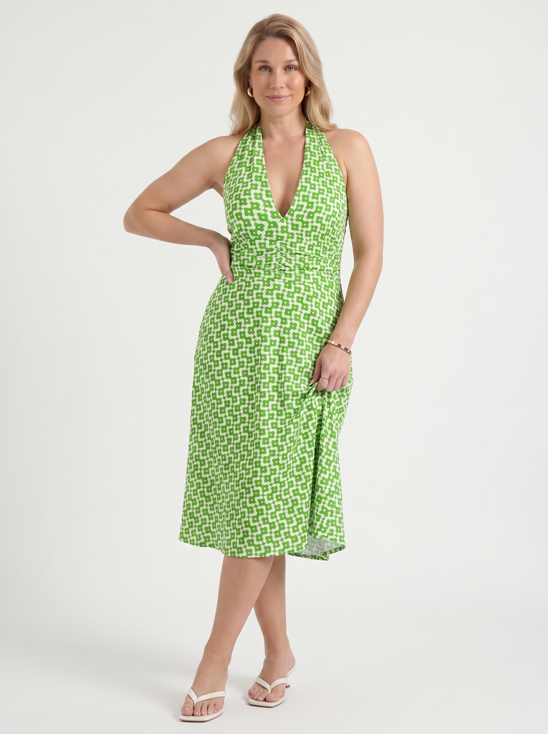 Astrid Midikleid mit Neckholder und Wickeloptik