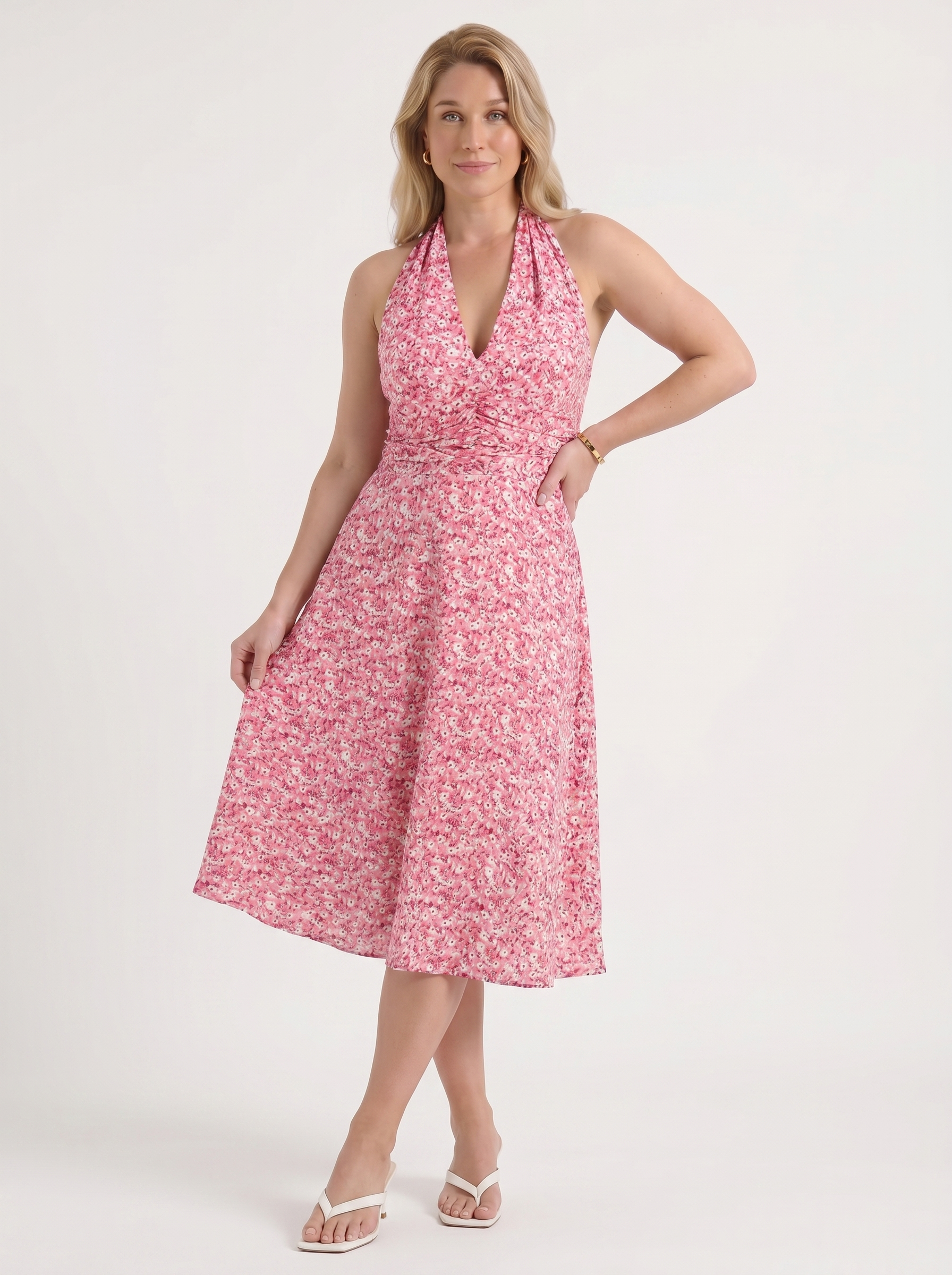Astrid Midikleid mit Neckholder und Wickeloptik