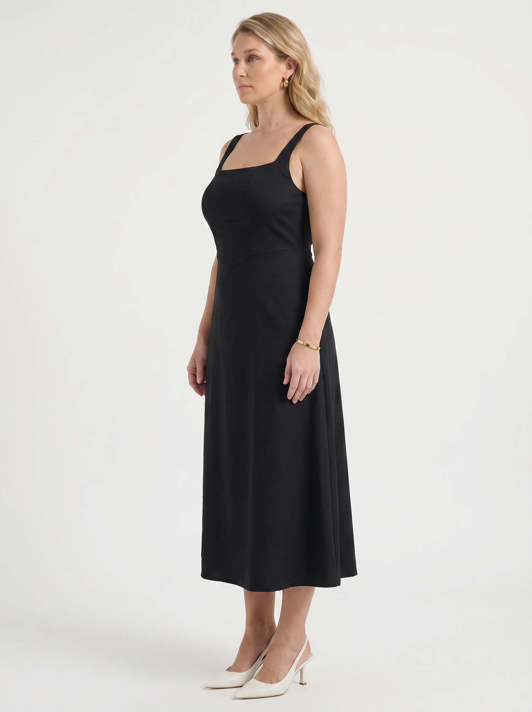 Amelina Midikleid mit eckigem Ausschnitt