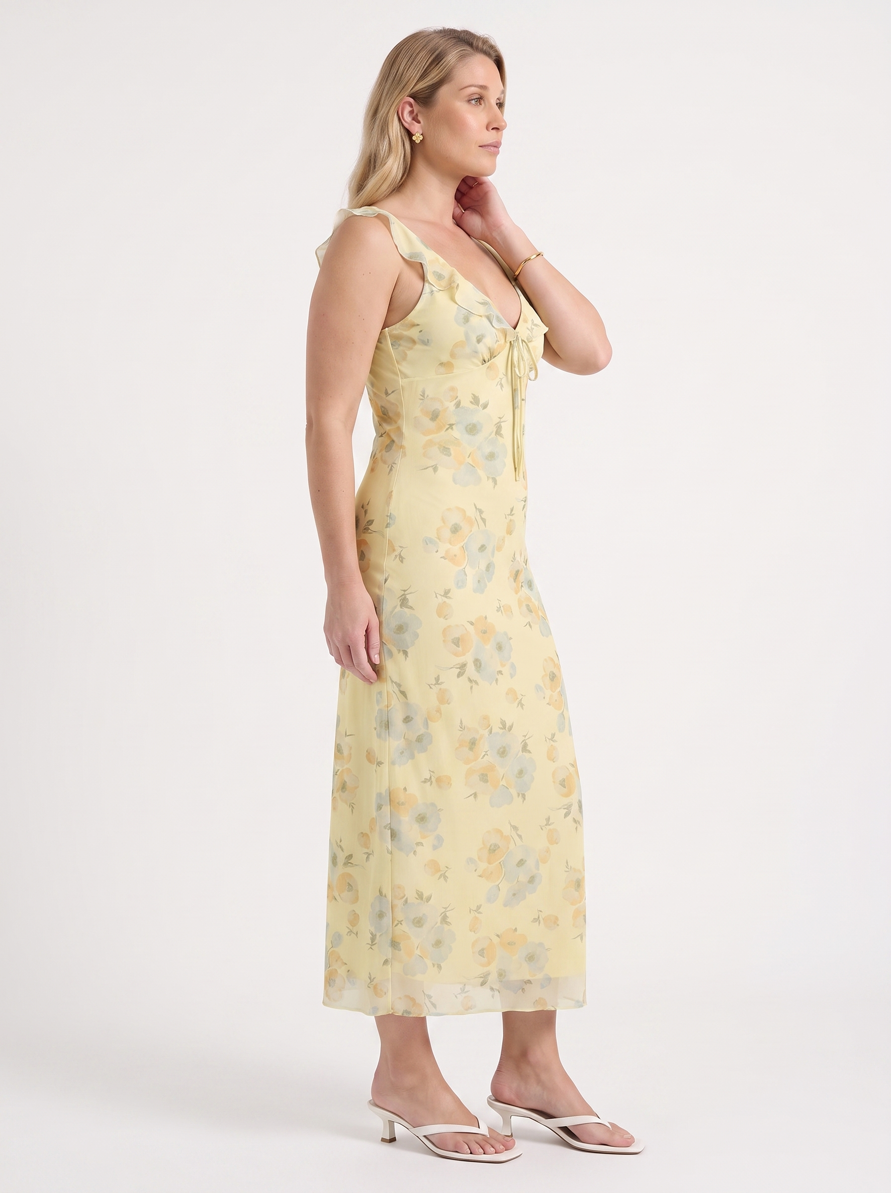 Elly Midikleid mit Blumenprint und Rüschenträgern