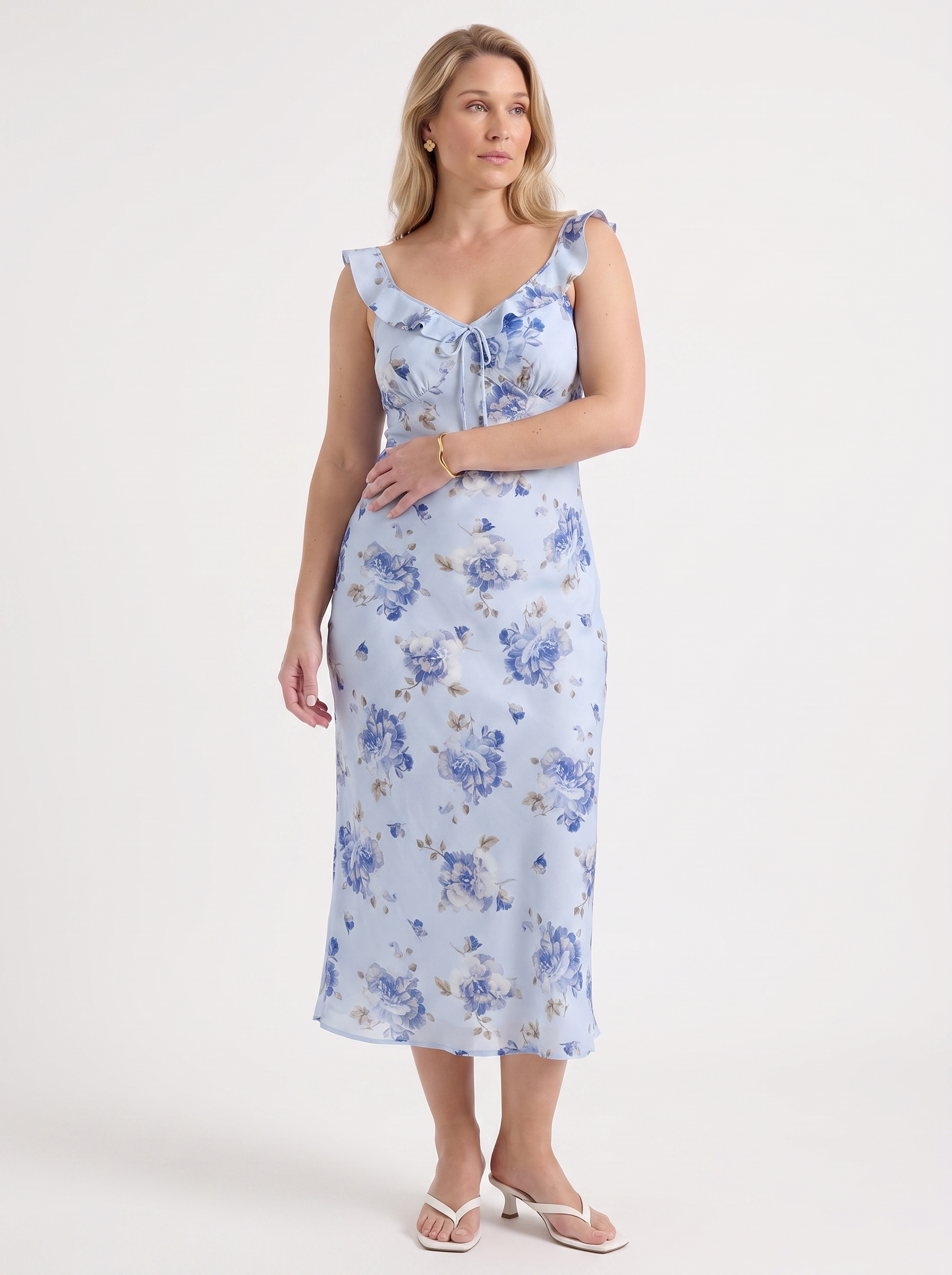 Elly Midikleid mit Blumenprint und Rüschenträgern