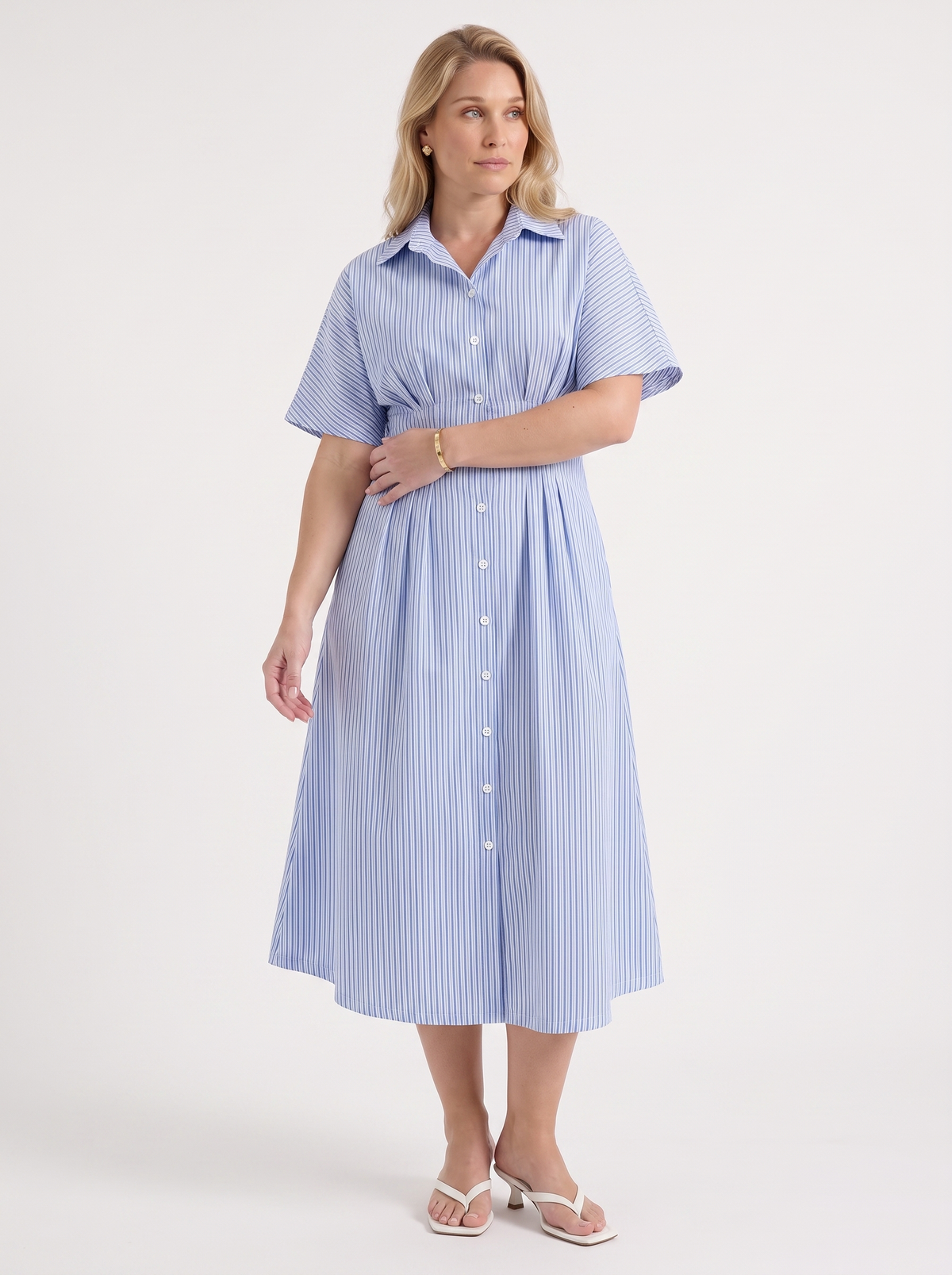 Margie Midi-Blusenkleid mit Streifenmuster