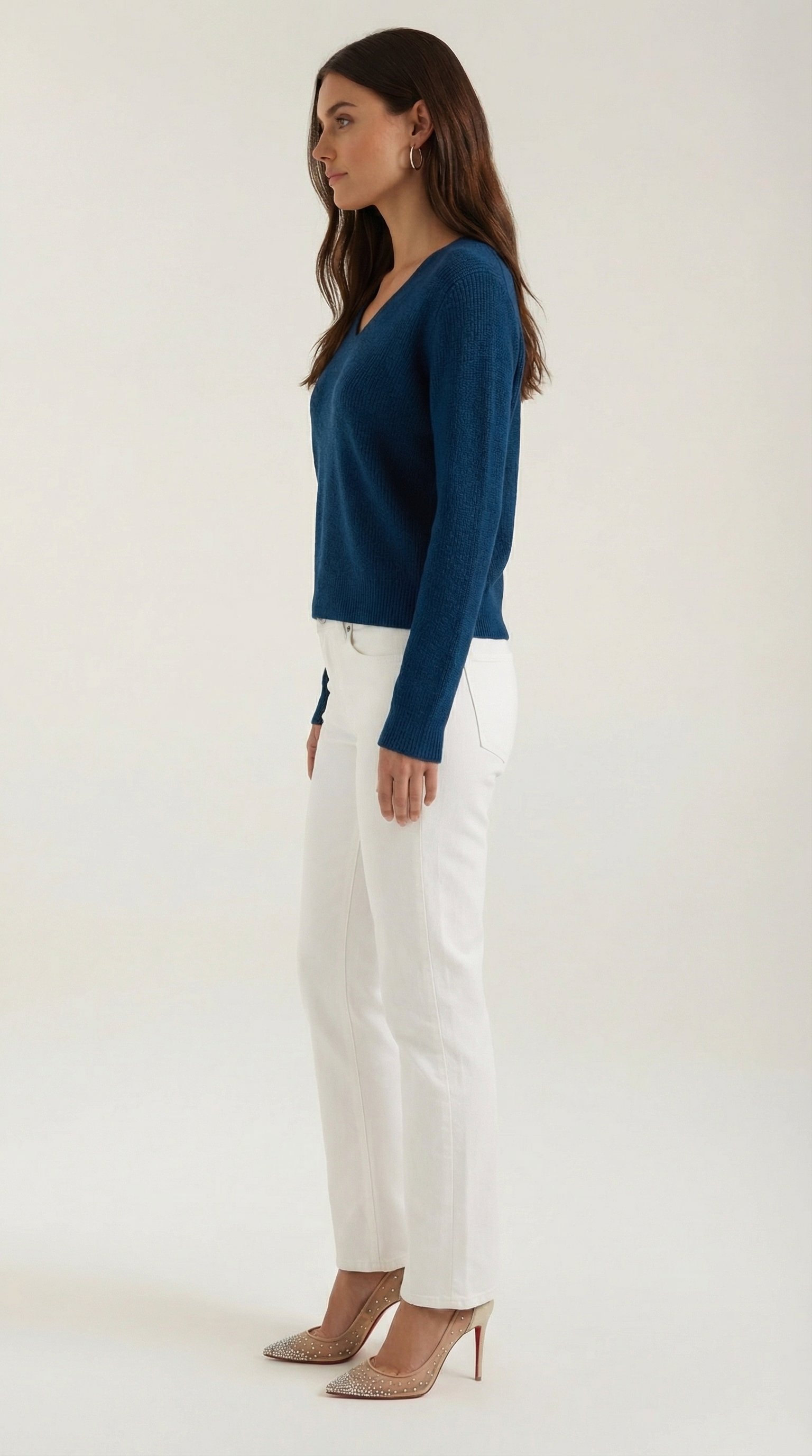 Michelle gerippter Pullover mit V-Ausschnitt