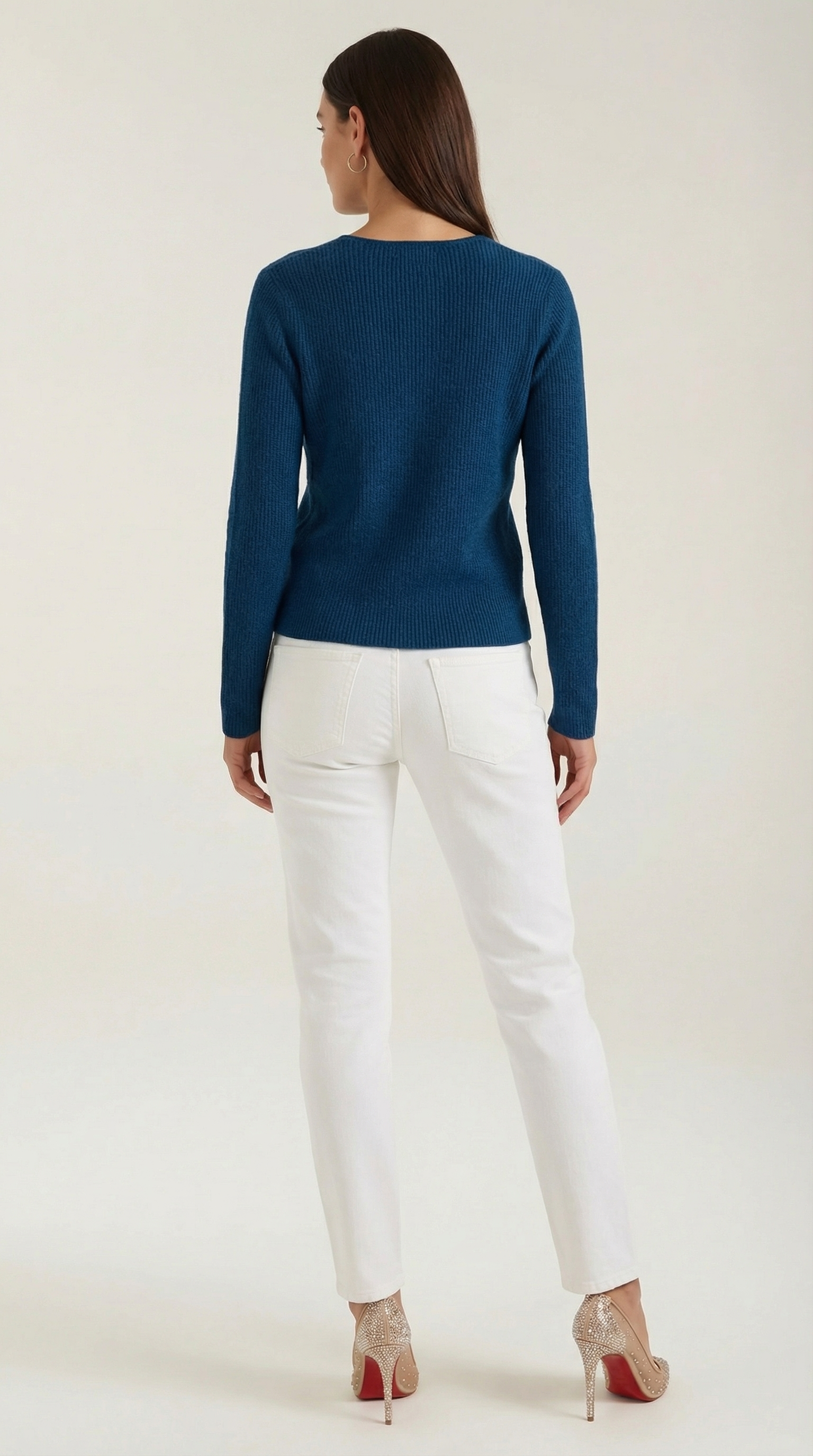 Michelle gerippter Pullover mit V-Ausschnitt