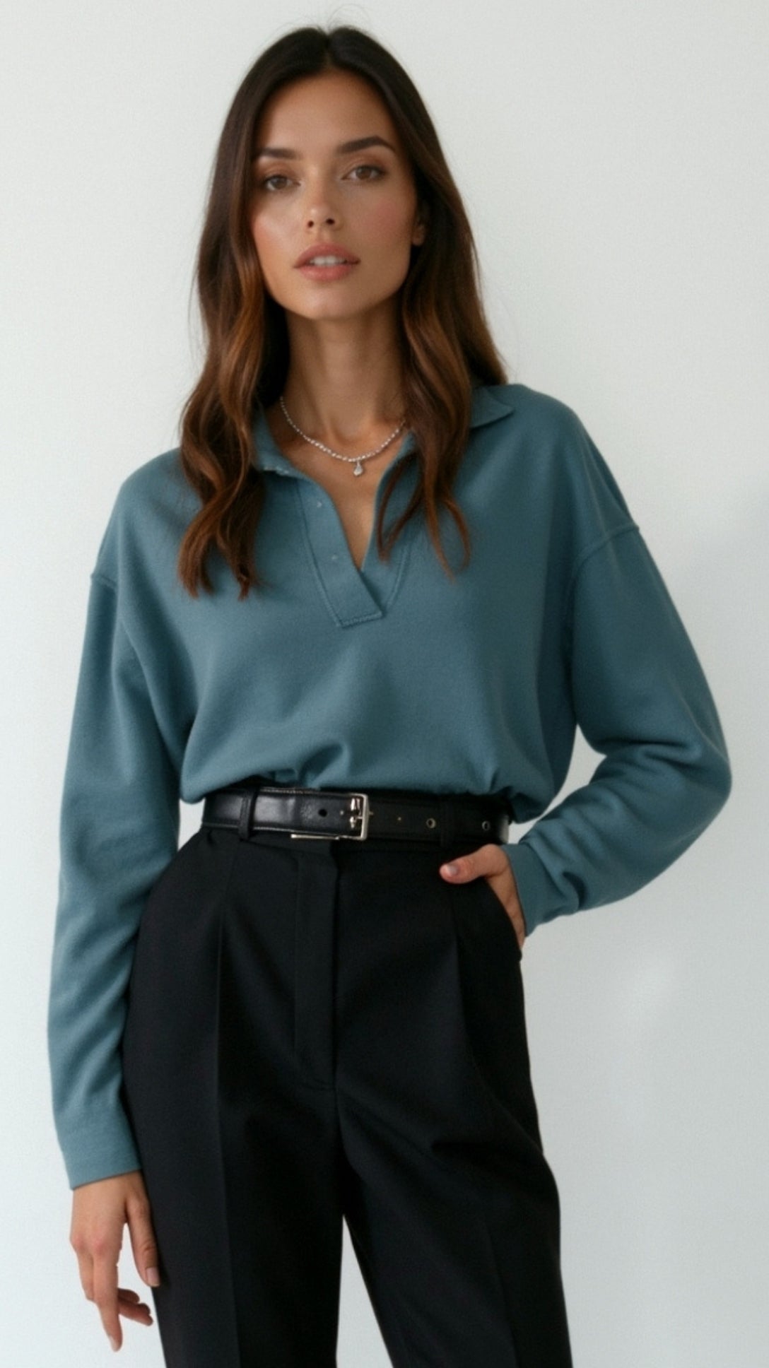 Margaret Freizeit-Polo-Pullover mit V-Ausschnitt