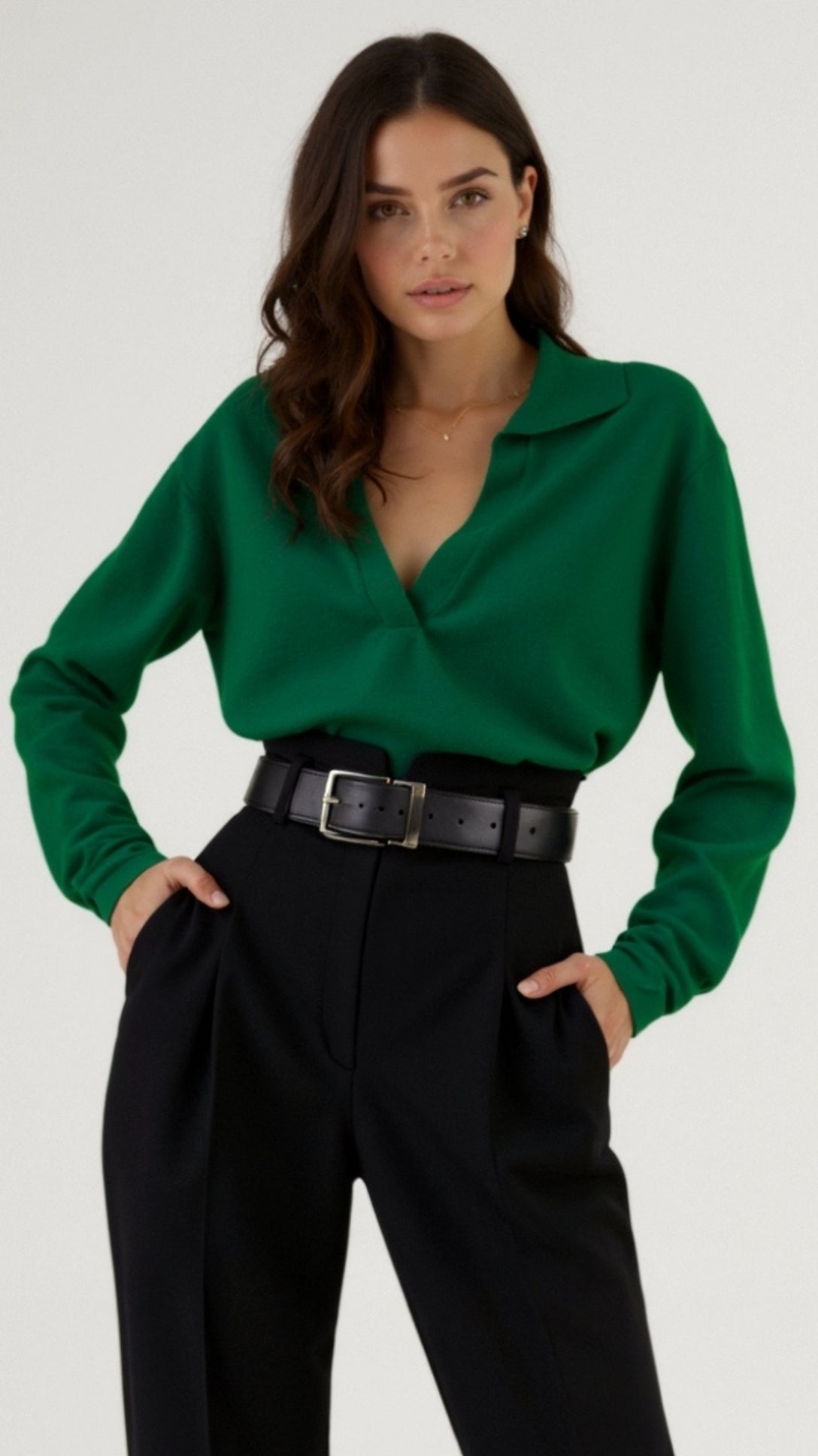 Margaret Freizeit-Polo-Pullover mit V-Ausschnitt