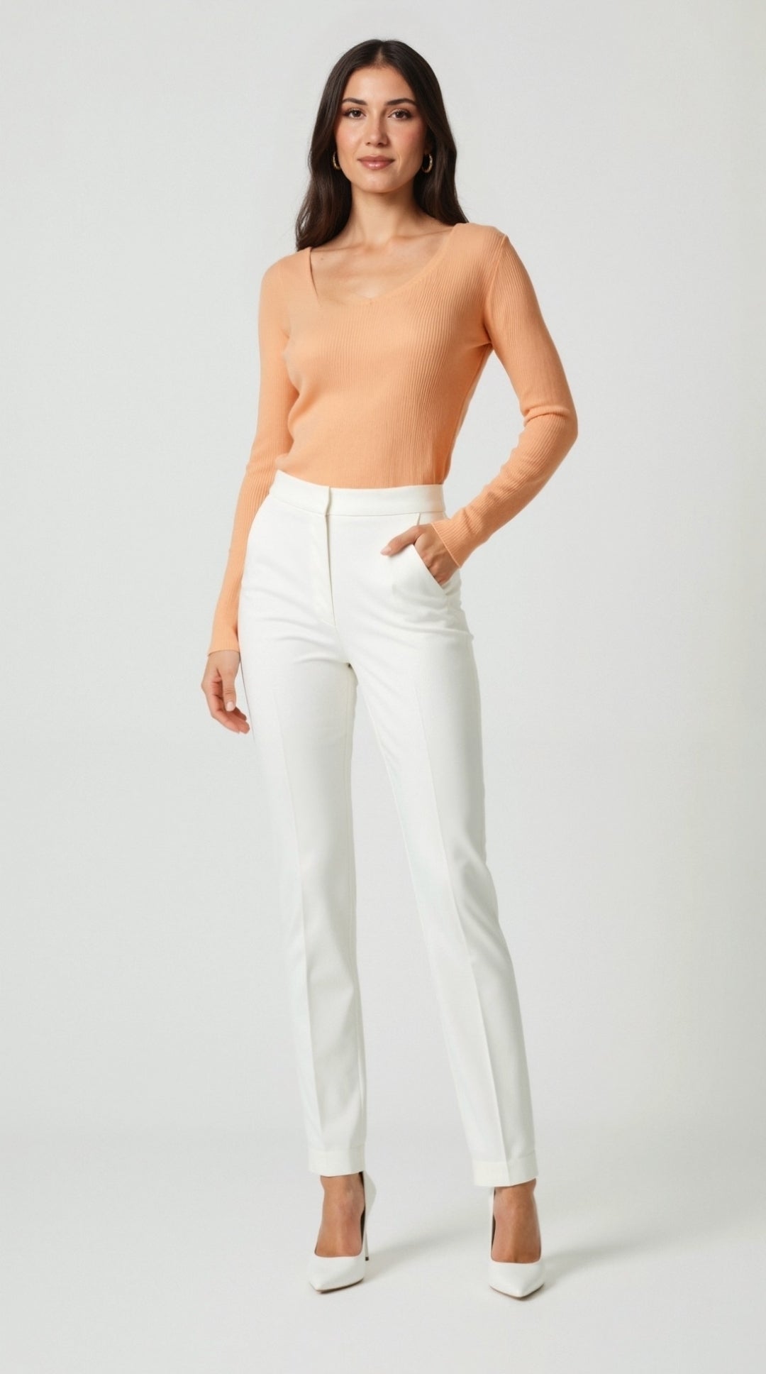 Michelle gerippter Pullover mit V-Ausschnitt