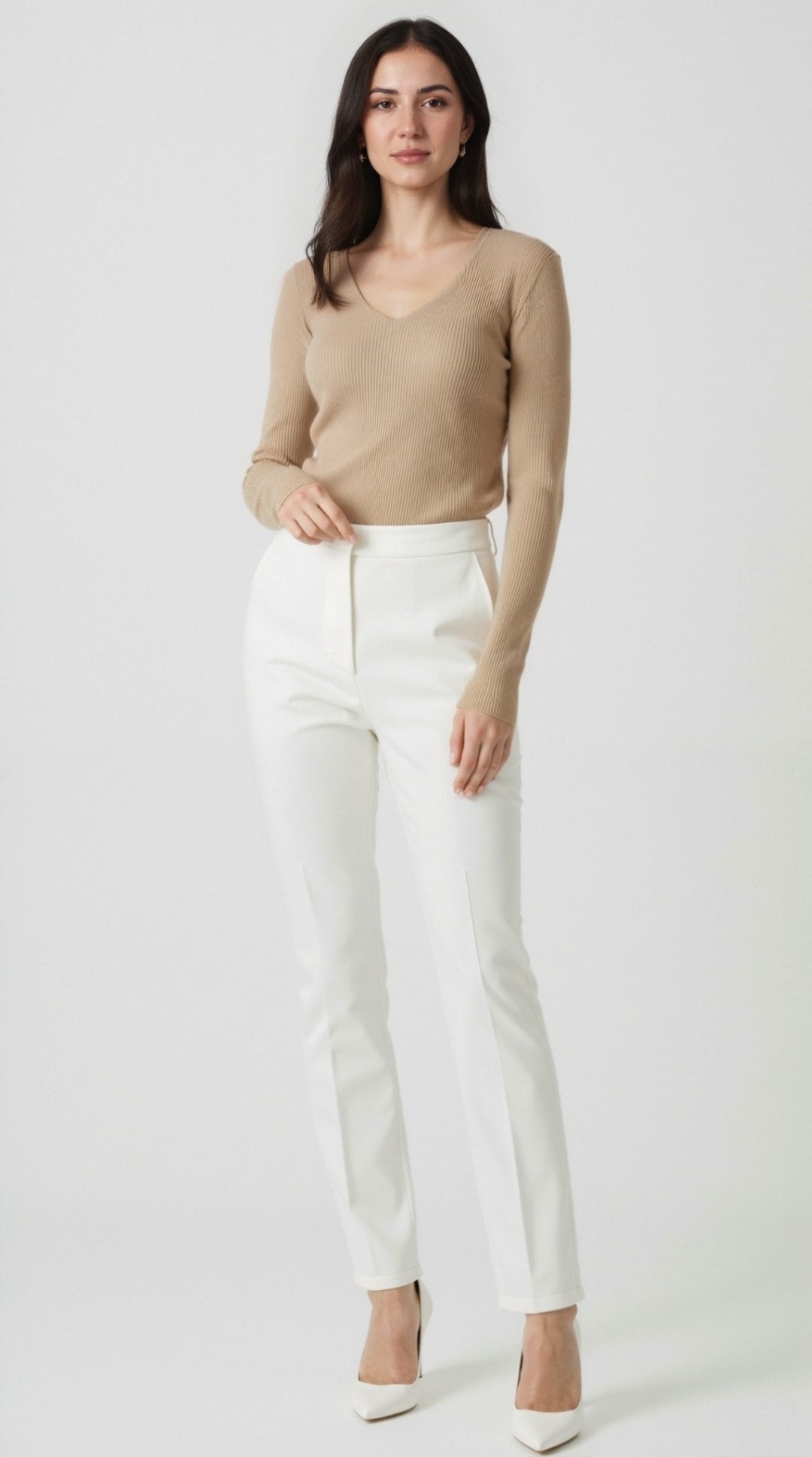 Michelle gerippter Pullover mit V-Ausschnitt