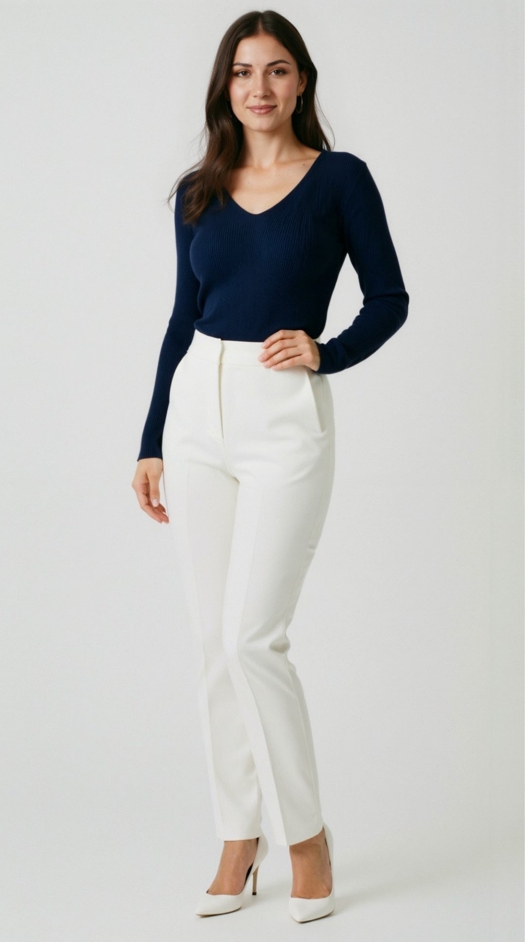 Michelle gerippter Pullover mit V-Ausschnitt