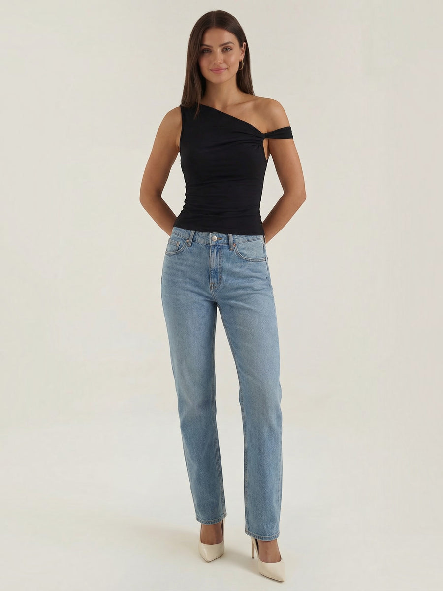 Celia Damen Top | Asymmetrischer One-Shoulder Schnitt mit Twist-Detail, 100% Polyester - 8
