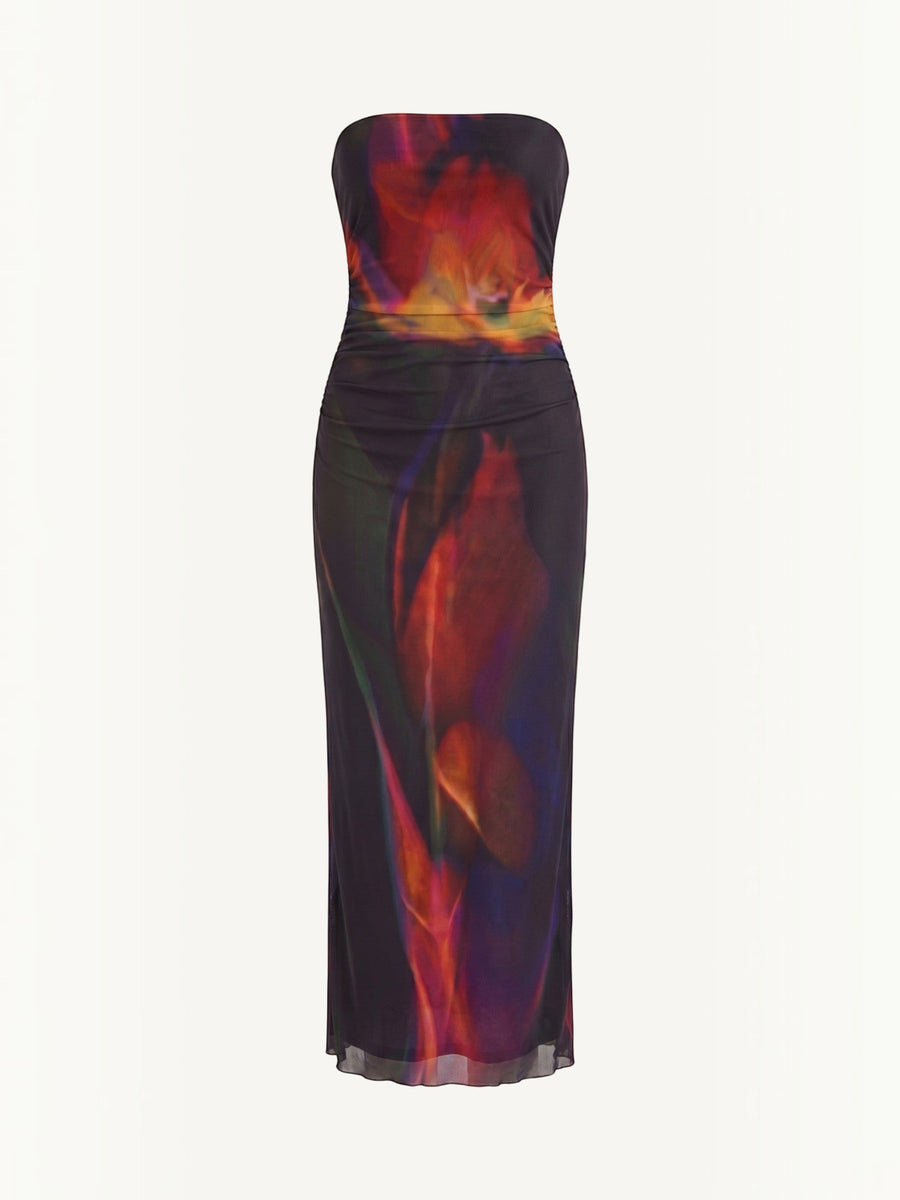 Elodie Bandeau-Maxikleid mit Raffung