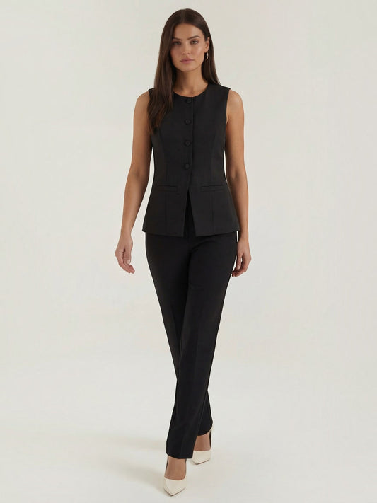 Elara Damen Weste | Formstabiler Polyester, Tailliert mit Knopfleiste - 1