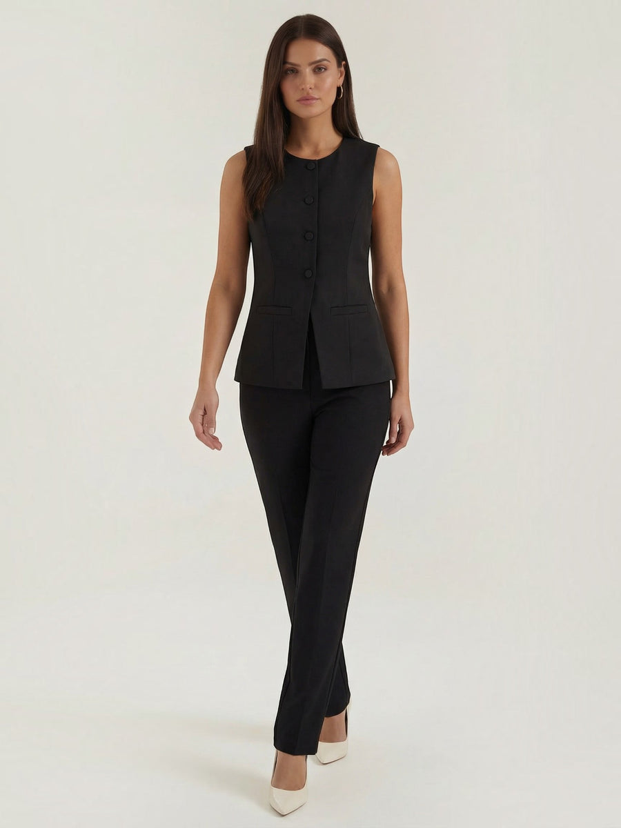 Elara Damen Weste | Formstabiler Polyester, Tailliert mit Knopfleiste - 1