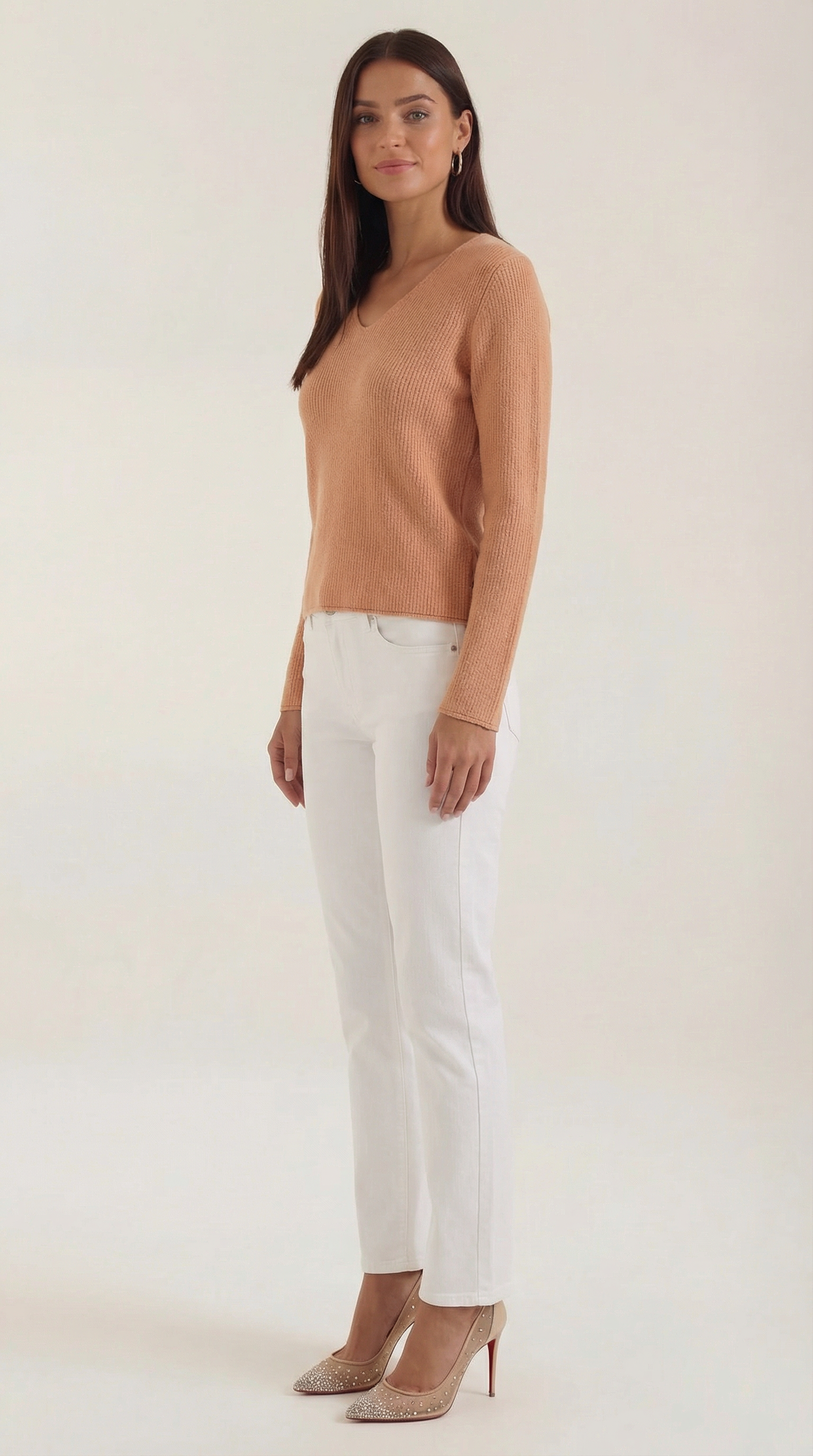 Michelle gerippter Pullover mit V-Ausschnitt