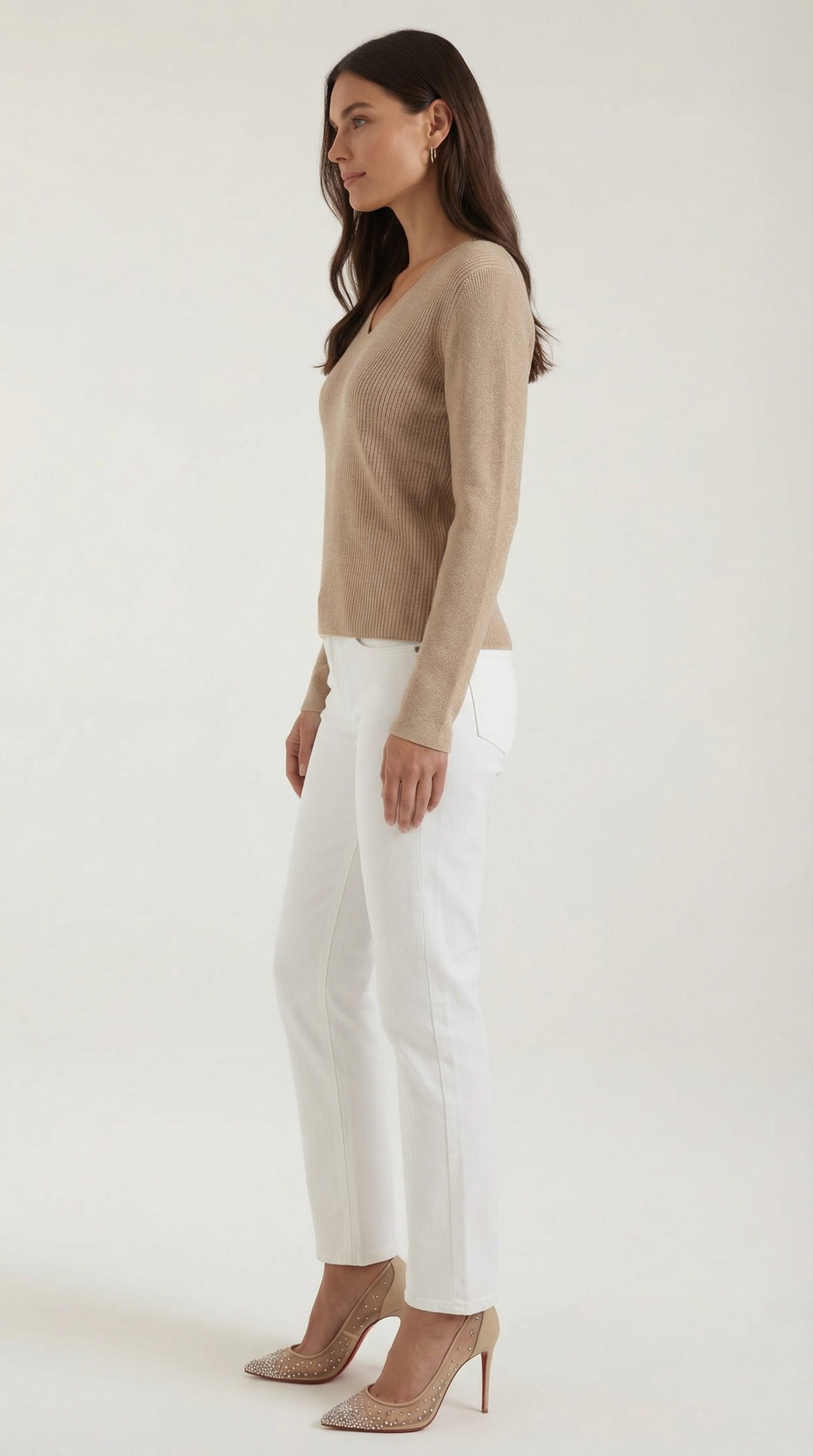 Michelle gerippter Pullover mit V-Ausschnitt