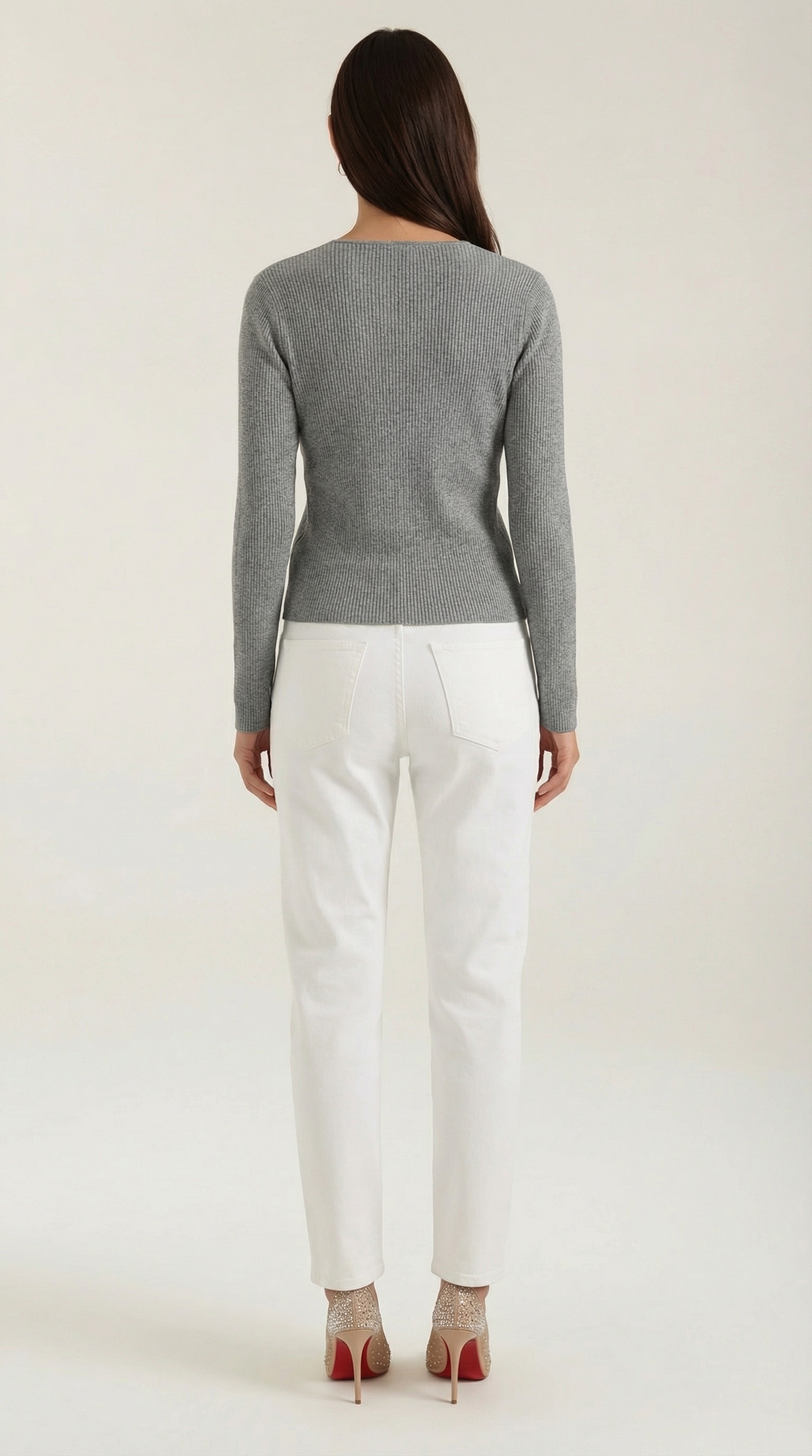 Michelle gerippter Pullover mit V-Ausschnitt