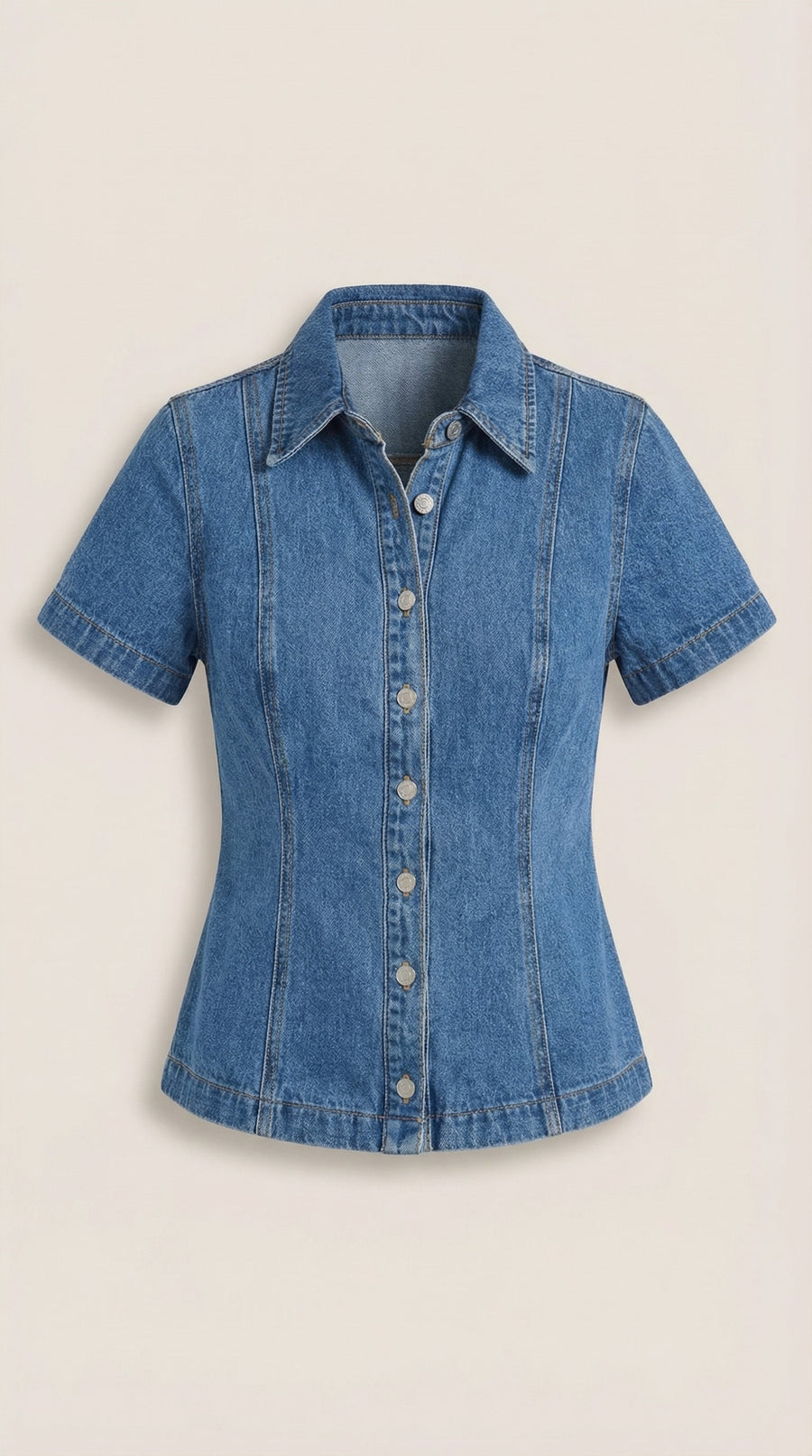 Gracie Jeansbluse Kurzarm mit Knopfleiste