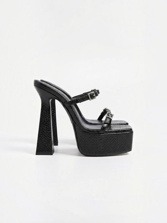 Anora High Heel Plateau Mules mit Schnallen