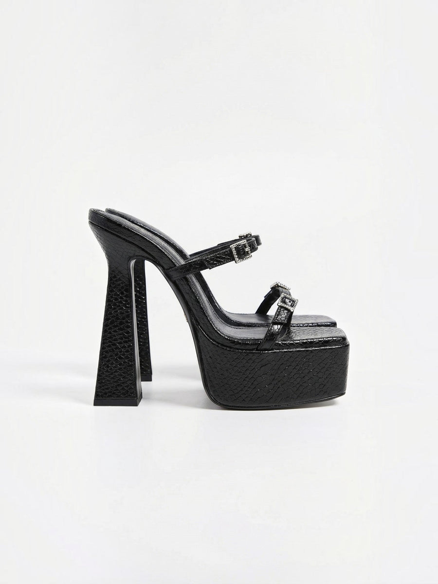 Anora High Heel Plateau Mules mit Schnallen