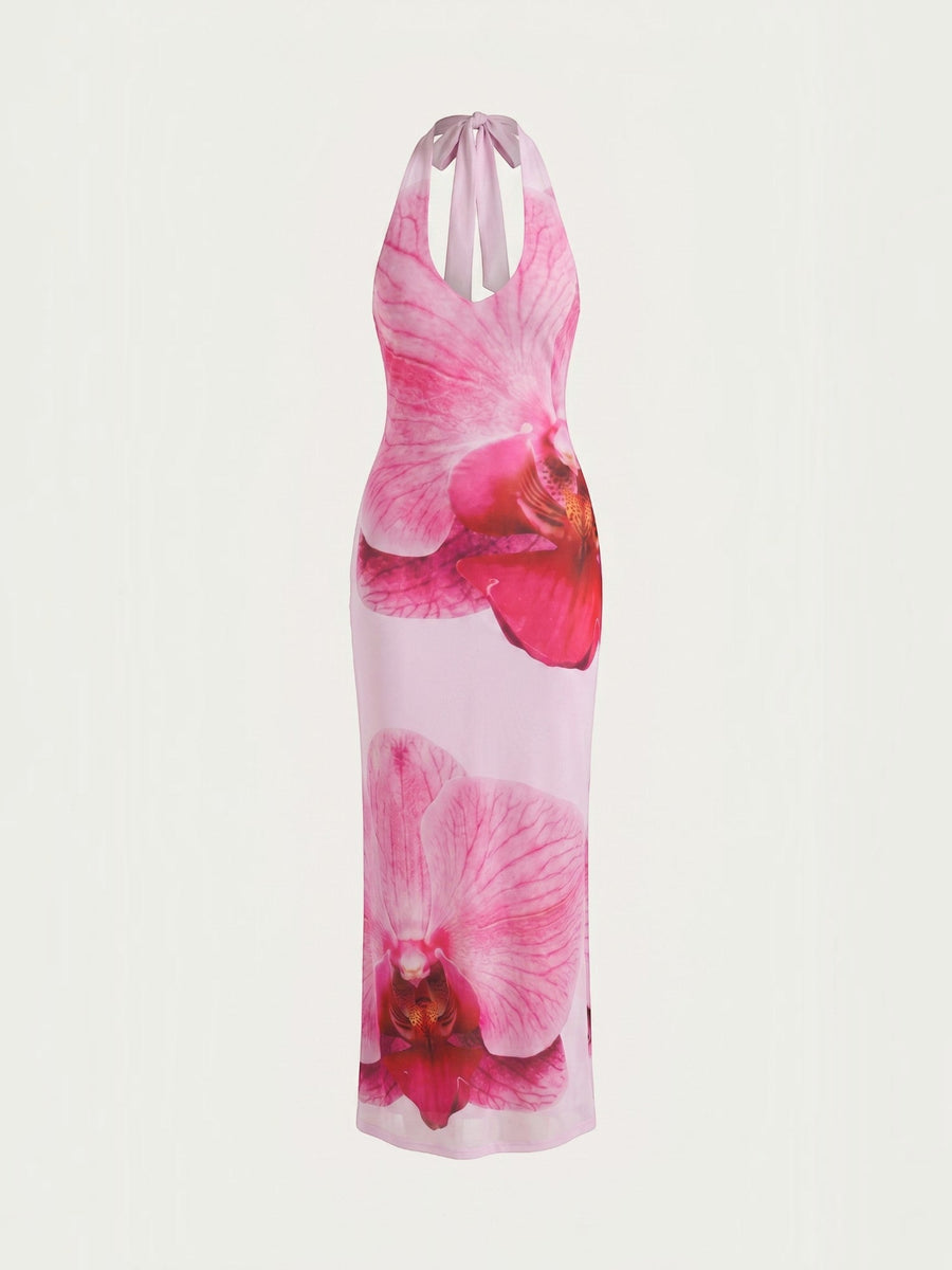 Dorothea Maxikleid mit Blumenprint und Neckholder