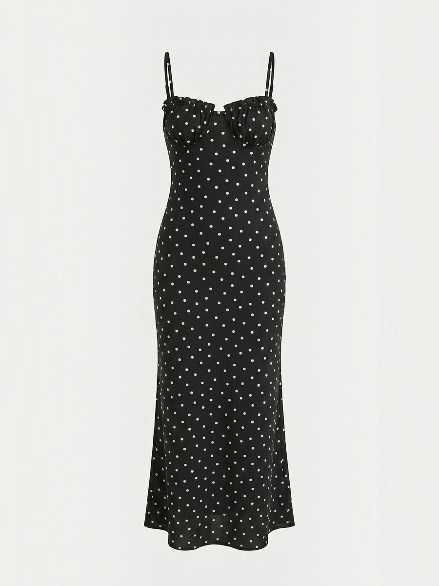 Ernestine Maxikleid mit Punktemuster und Spaghettiträgern
