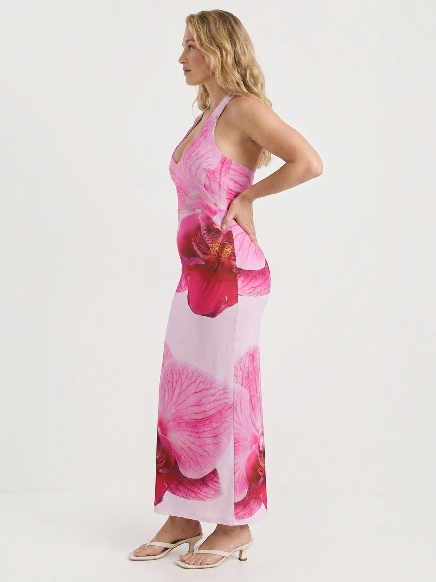 Dorothea Maxikleid mit Blumenprint und Neckholder