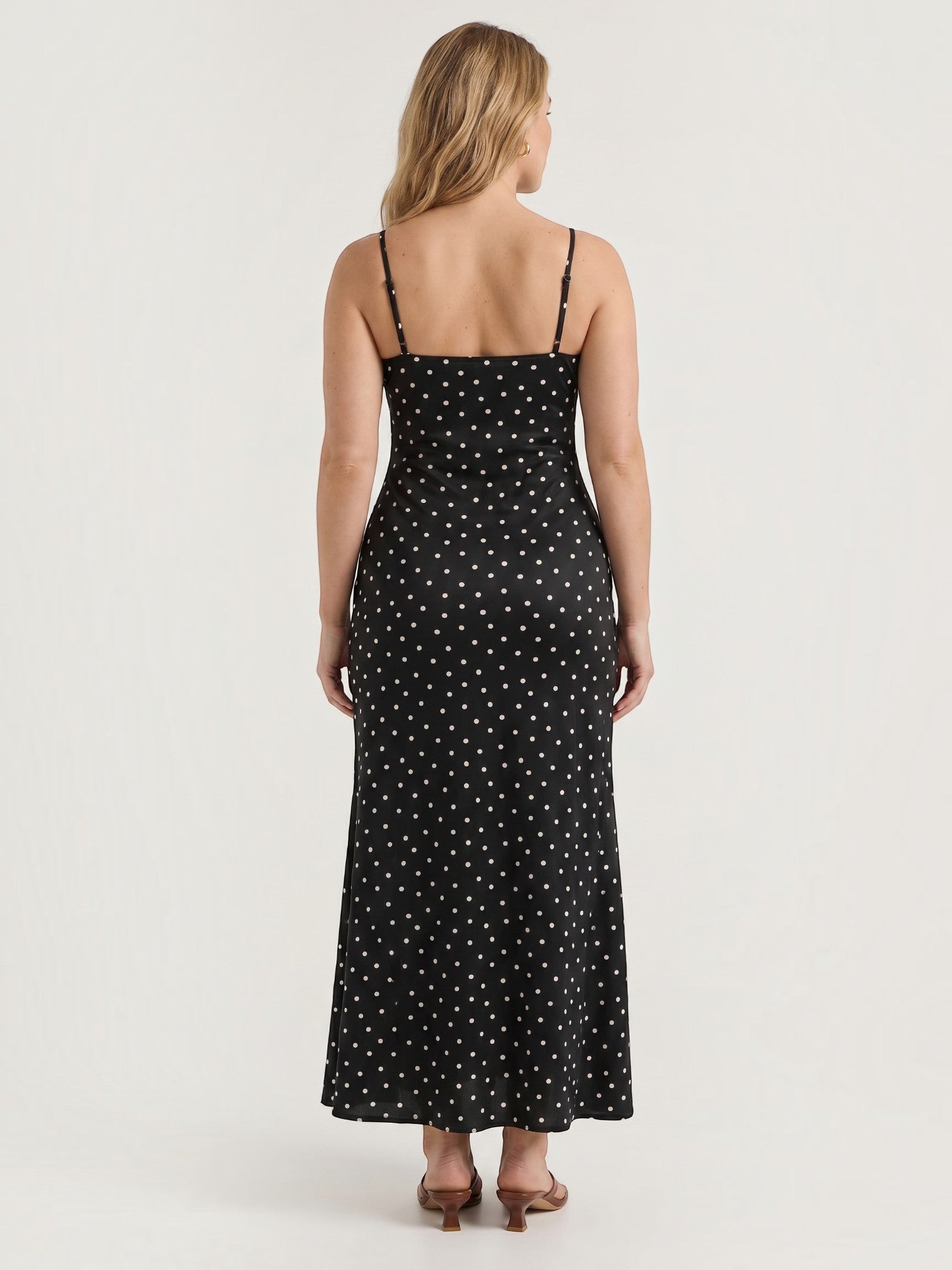 Ernestine Maxikleid mit Punktemuster und Spaghettiträgern