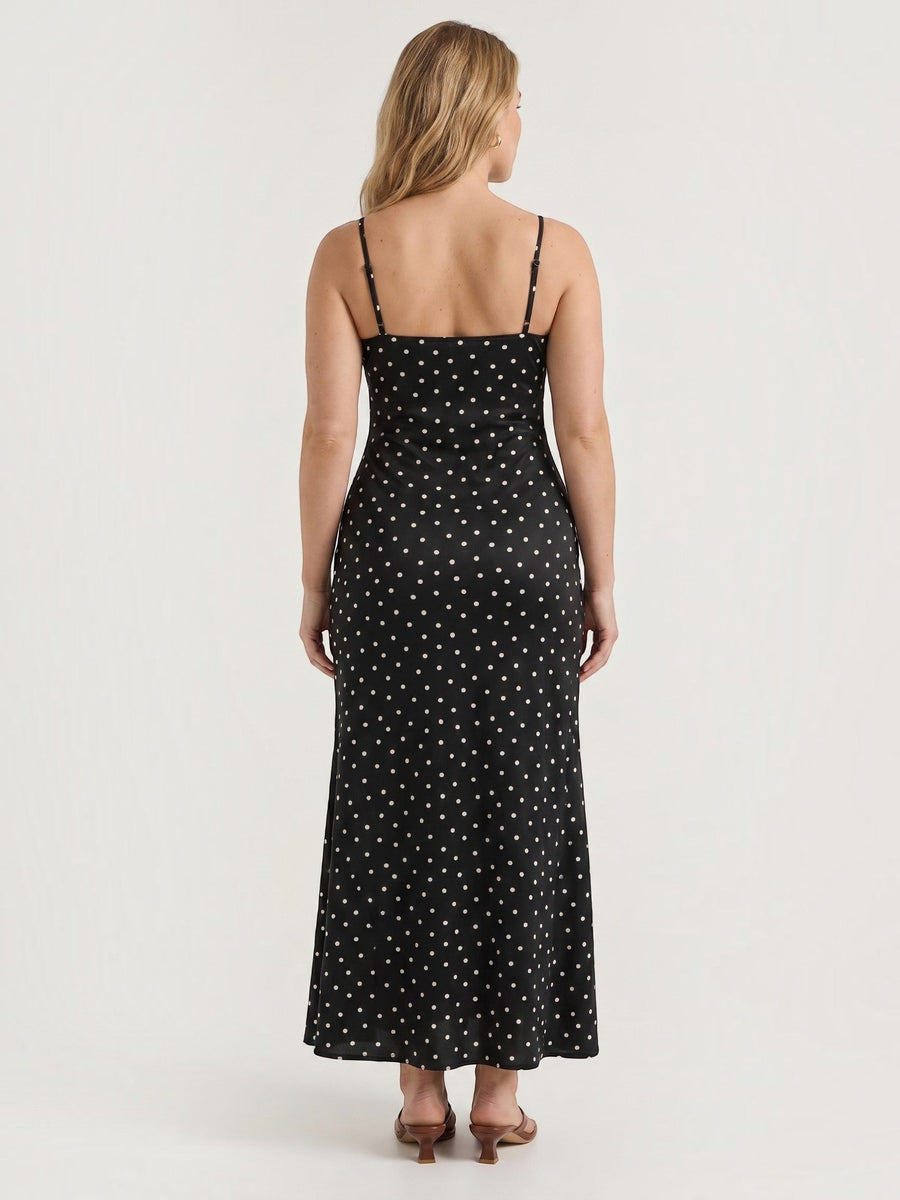 Ernestine Maxikleid mit Punktemuster und Spaghettiträgern