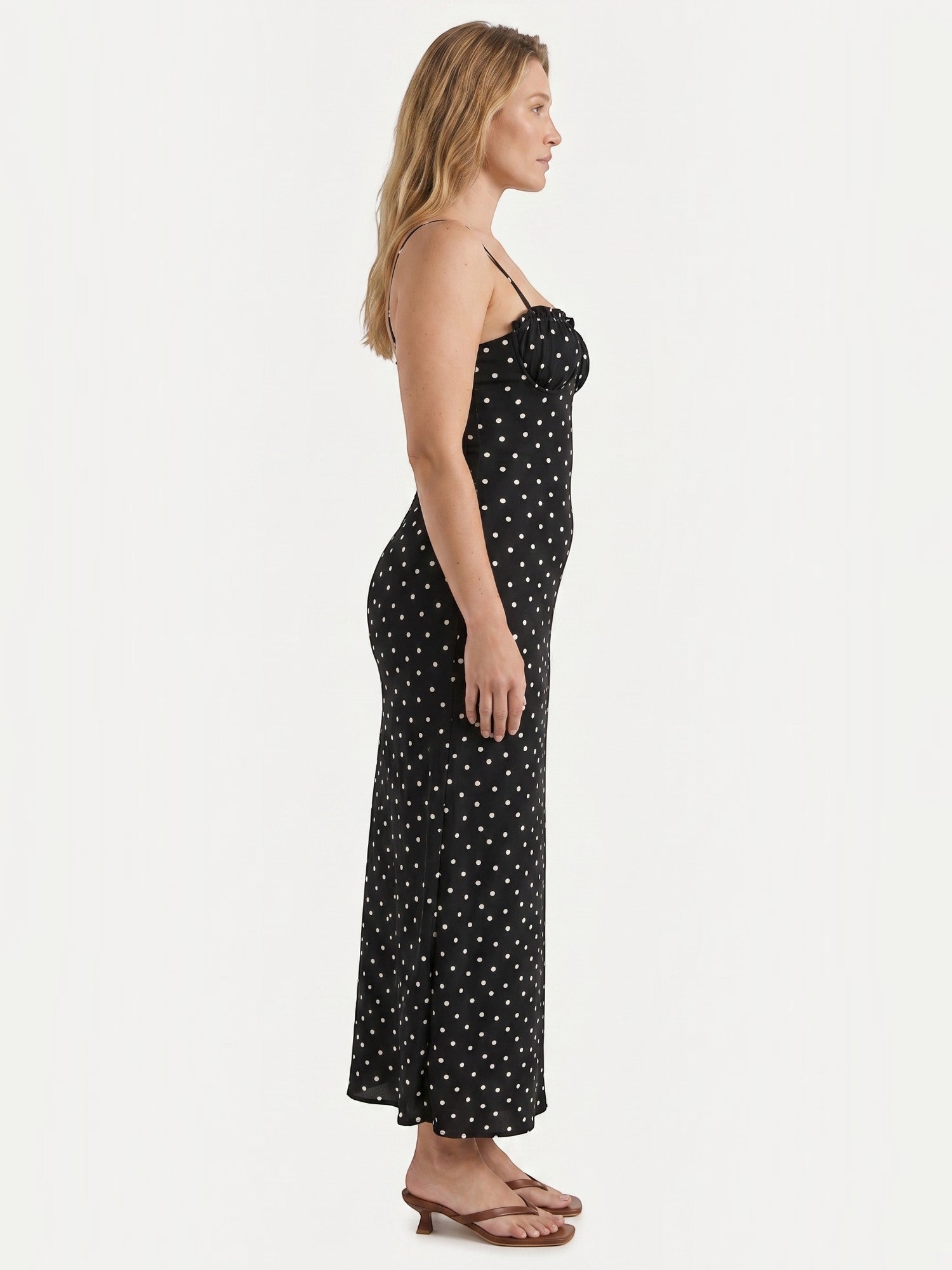 Ernestine Maxikleid mit Punktemuster und Spaghettiträgern