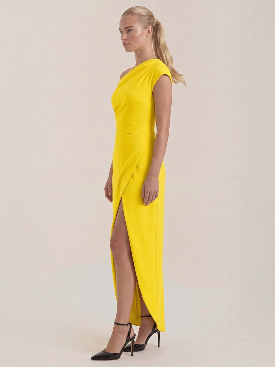 Fern Maxi Abendkleid One Shoulder mit Beinschlitz