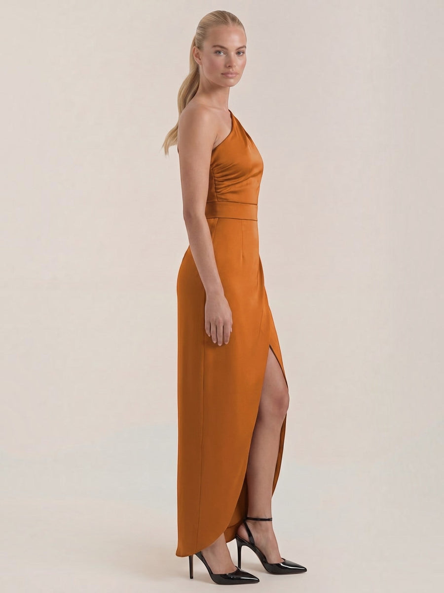 Fern Maxi Abendkleid One Shoulder mit Beinschlitz