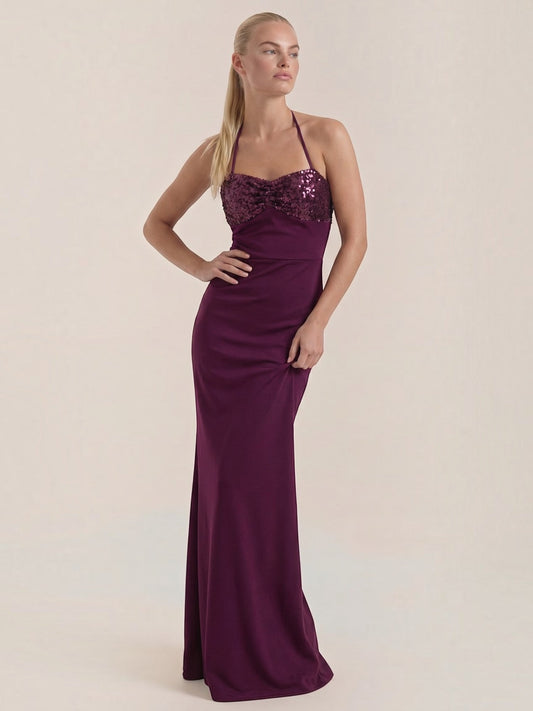 Sierra Maxi Abendkleid Neckholder mit Paillettenoberteil