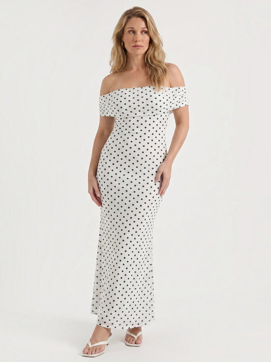 Ziah Schulterfreies Maxikleid mit Punktemuster