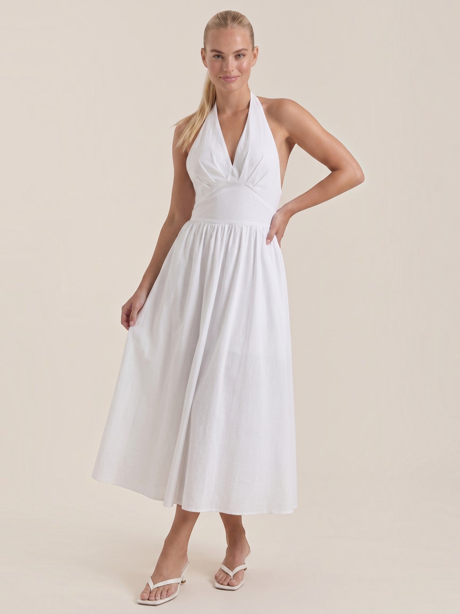 Harlow Neckholder-Midikleid mit V-Ausschnitt